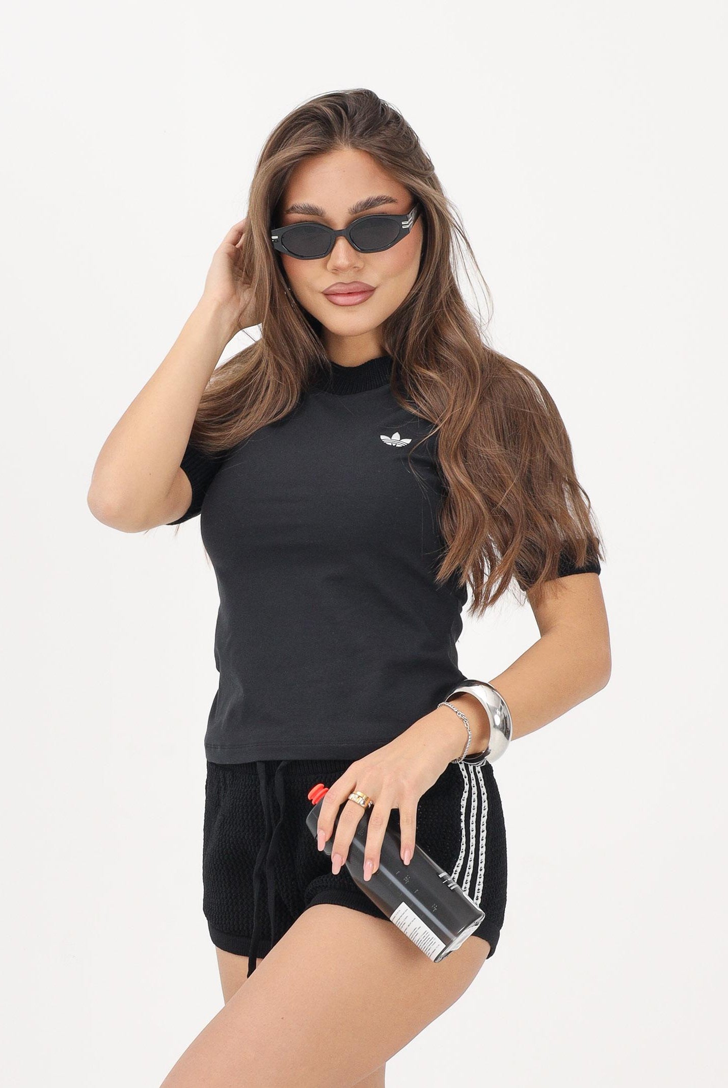 ADIDAS ORIGINALS T-shirt a manica corta Cali nera da donna KD5445 . ADIDAS ORIGINALS