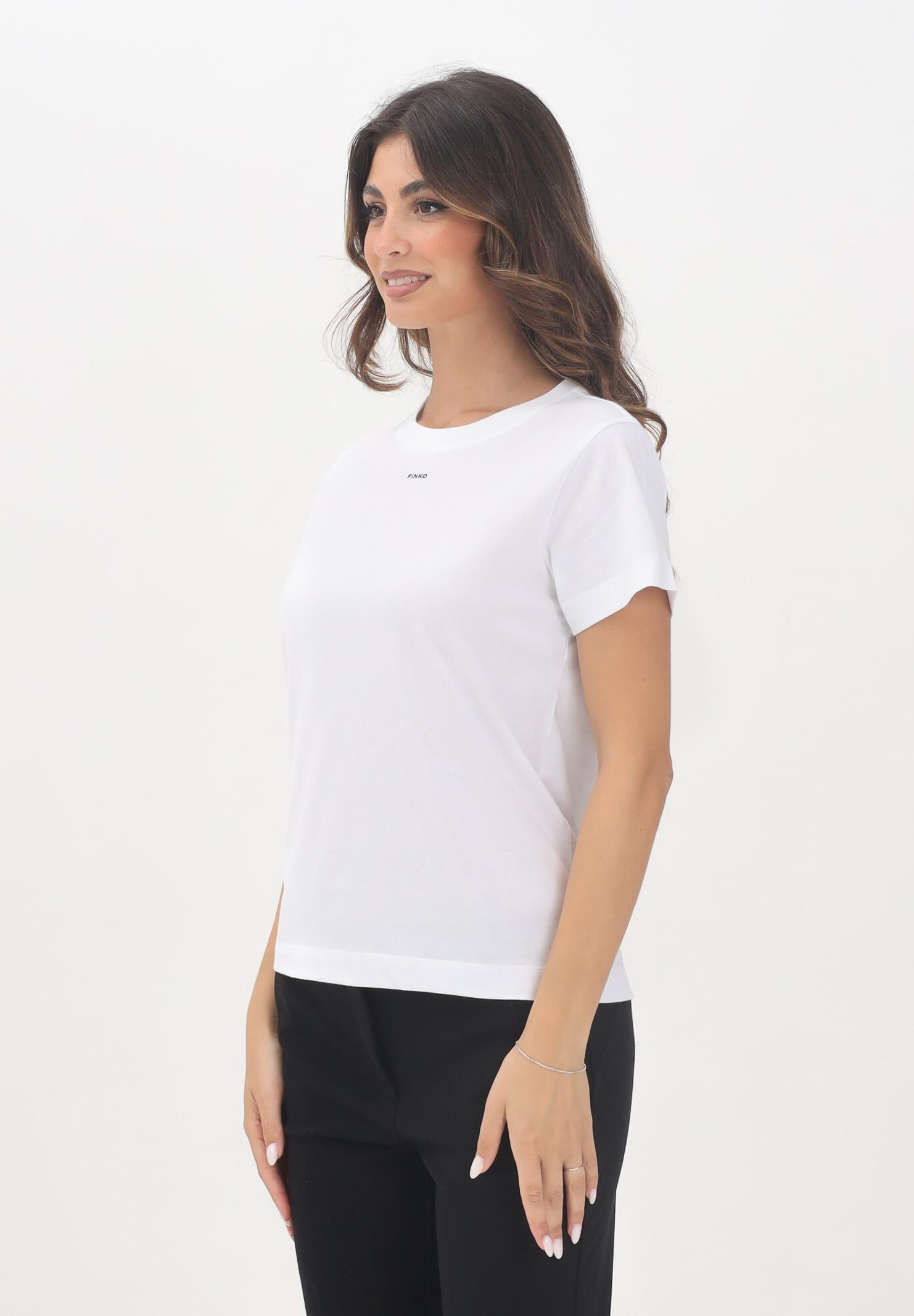PINKO T-shirt a manica corta bianca da donna con logo 100373A2RE Z04 PINKO