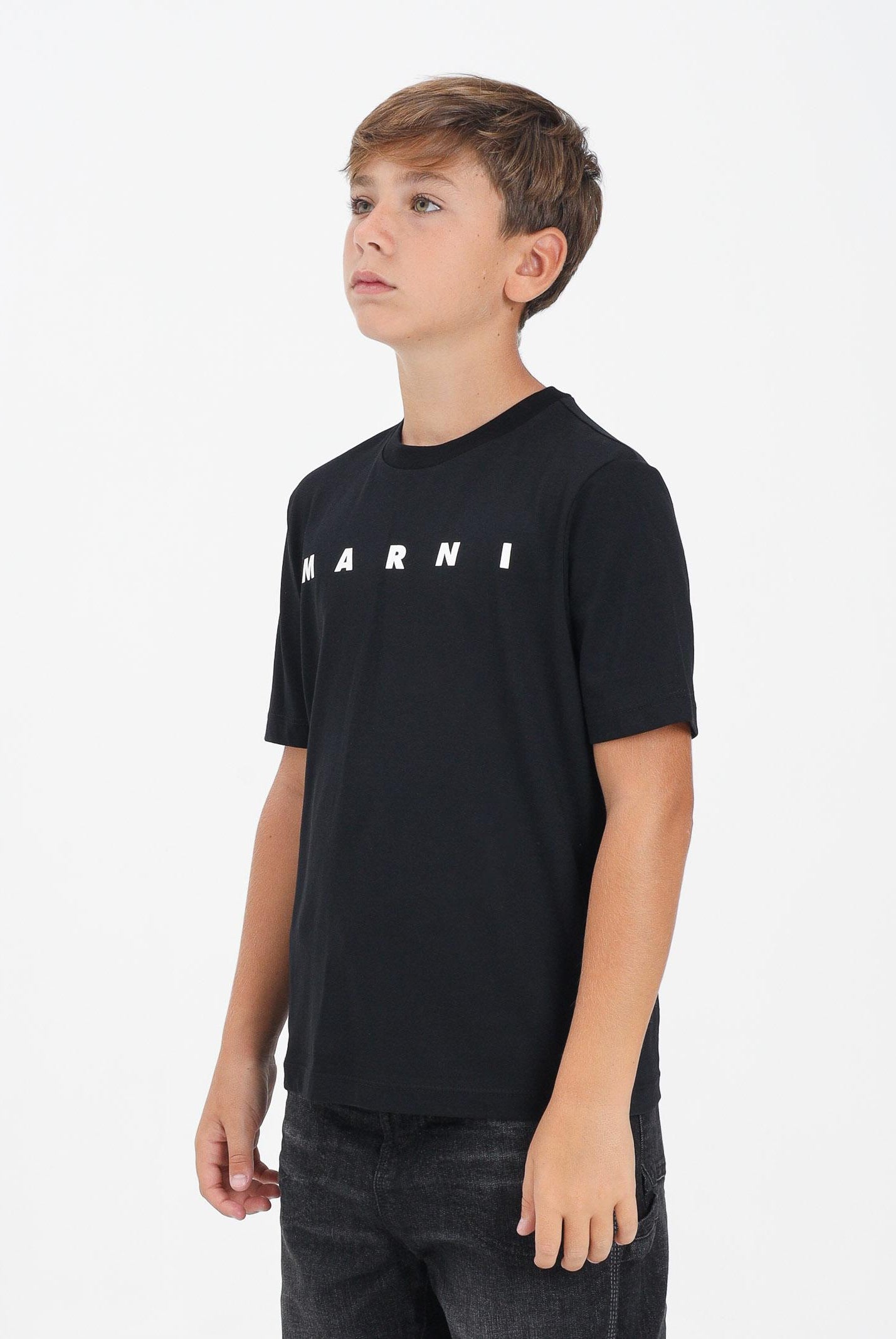 MARNI T-shirt a manica corta nera per donna, ragazzi e bambini con stampa logo M01601M00RF 0M900 MARNI