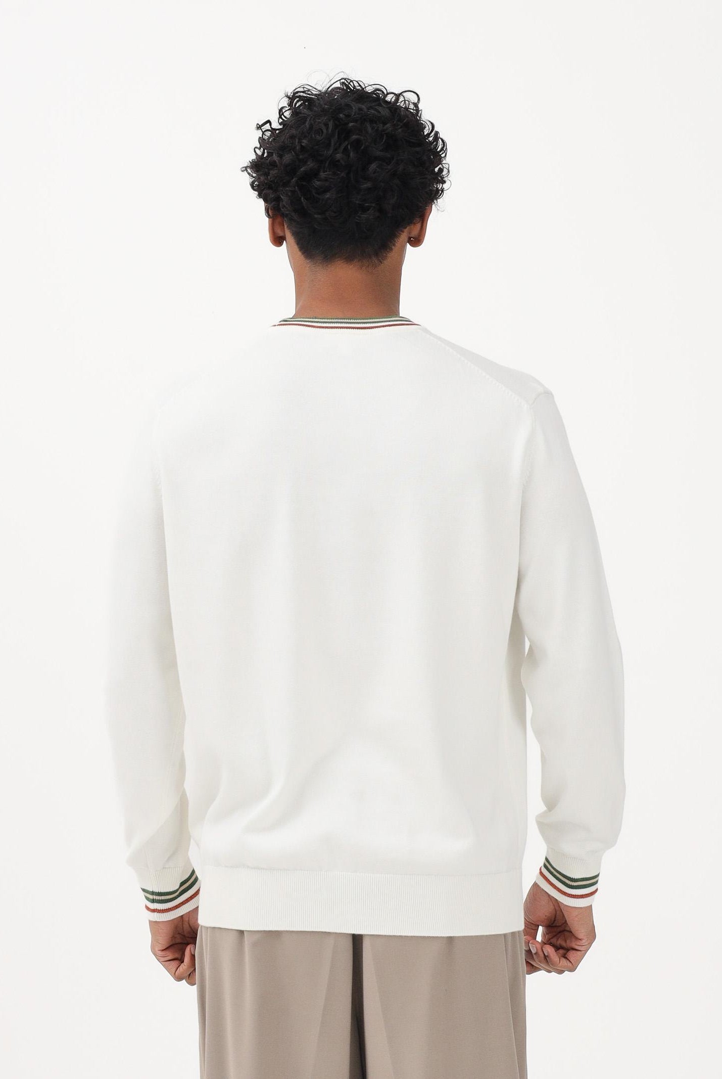 LACOSTE Maglioncino girocollo panna da uomo in jersey di cotone a righe AH5158 X0N LACOSTE