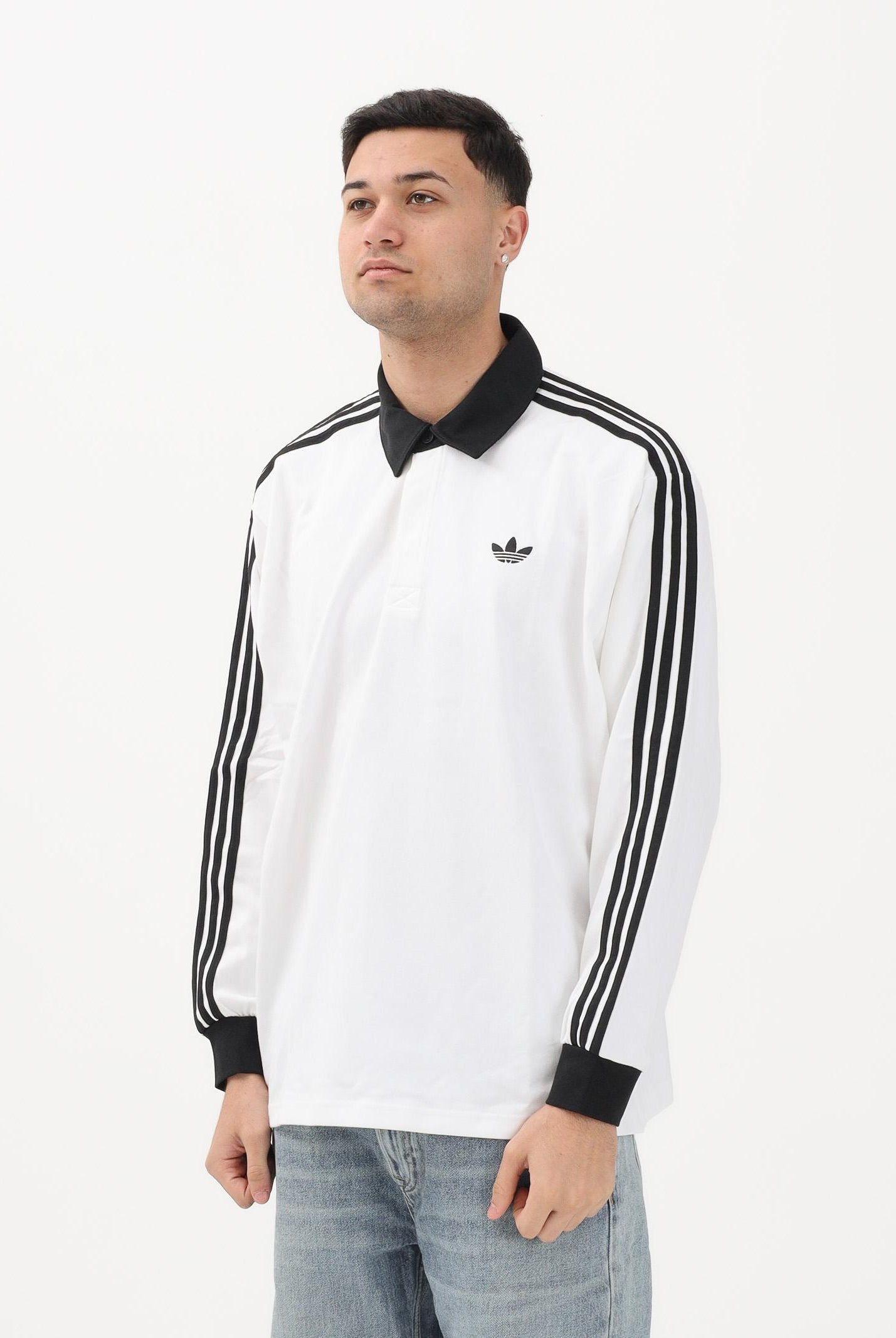 ADIDAS ORIGINALS Polo a manica lunga 3-Stripes bianca da uomo KE3575 . ADIDAS ORIGINALS