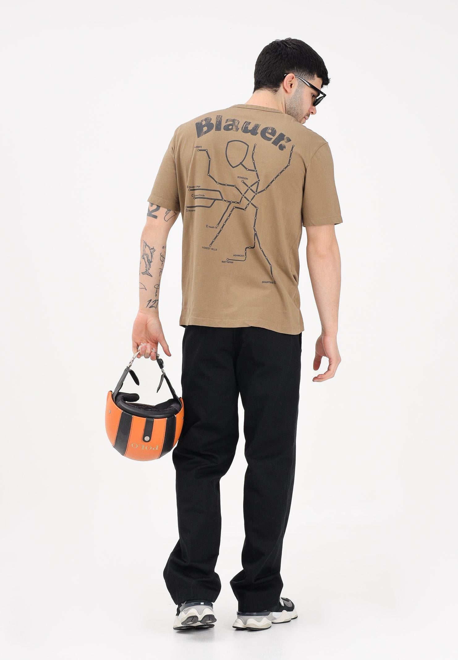 BLAUER T-shirt a manica corta marrone da uomo con stampa grafica 26SBLUH02069-007439 340 BLAUER