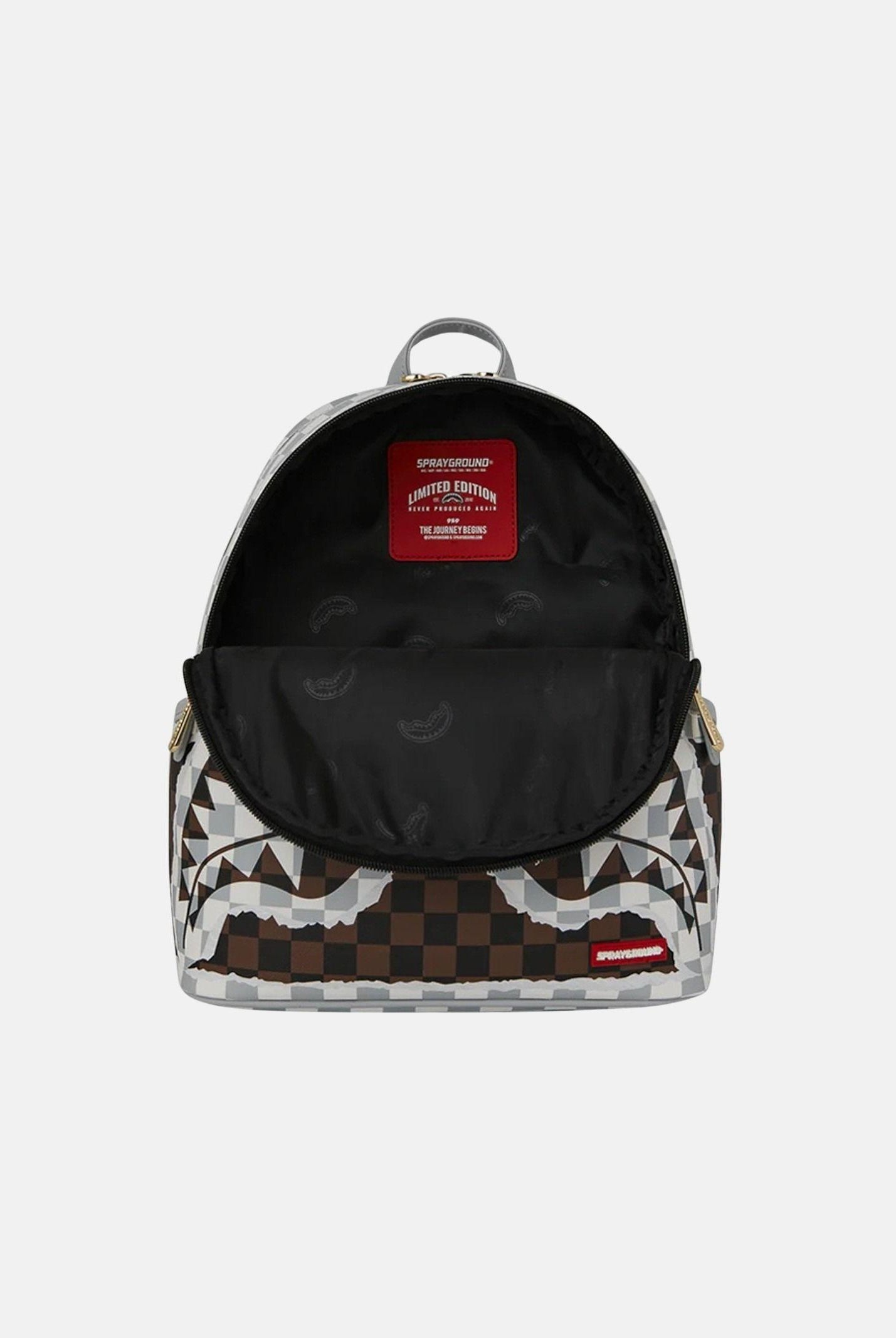 SPRAYGROUND Zainetto CREAM AND BROWN TEAR CHECK SAVAGE BACKPACK grigio e marrone da donna 910B8291NSZ . SPRAYGROUND