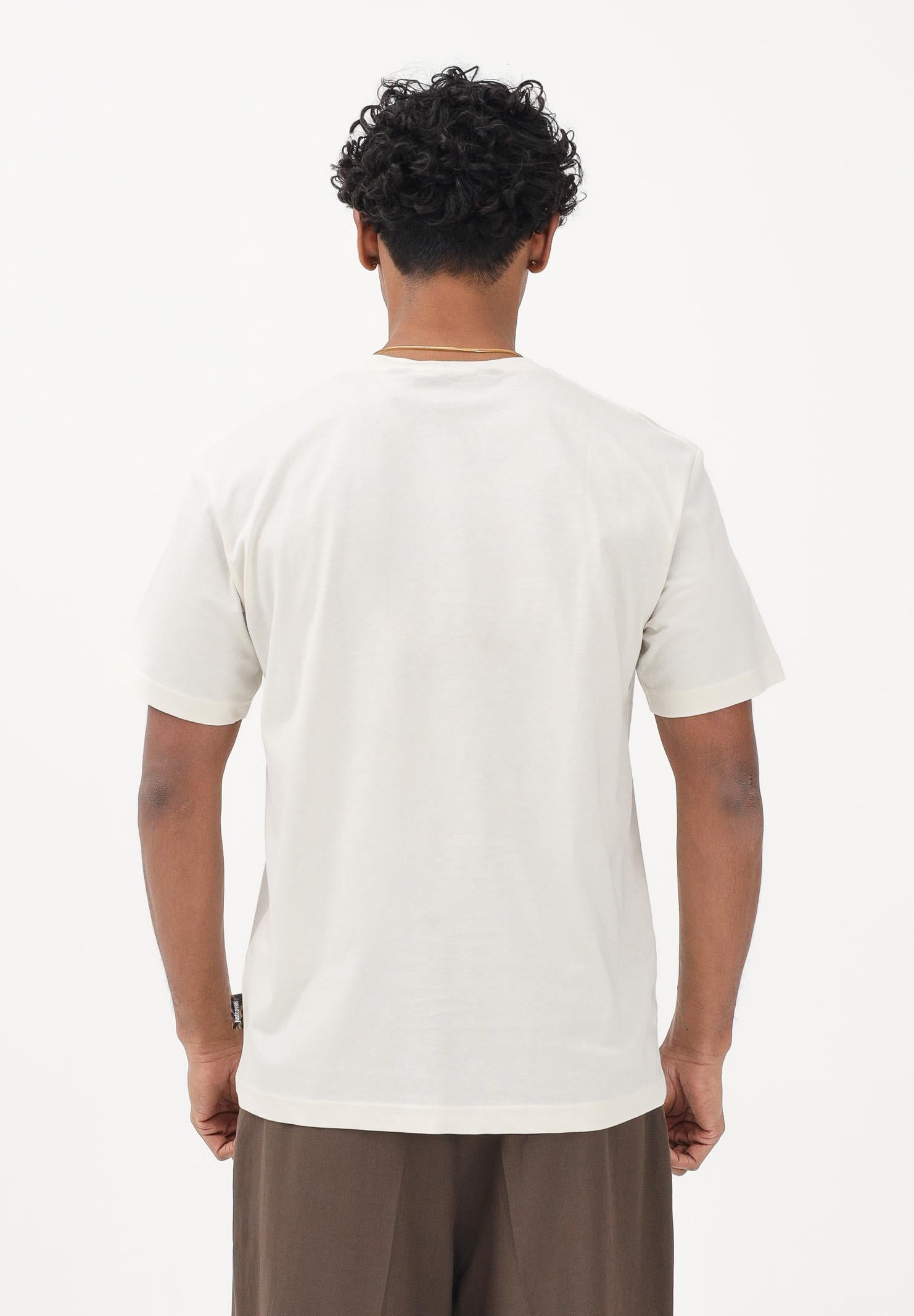 JUST CAVALLI T-shirt a manica corta bianca da uomo arricchita da applicazione grafica sul petto 80OAHT21CJ500 004 JUST CAVALLI