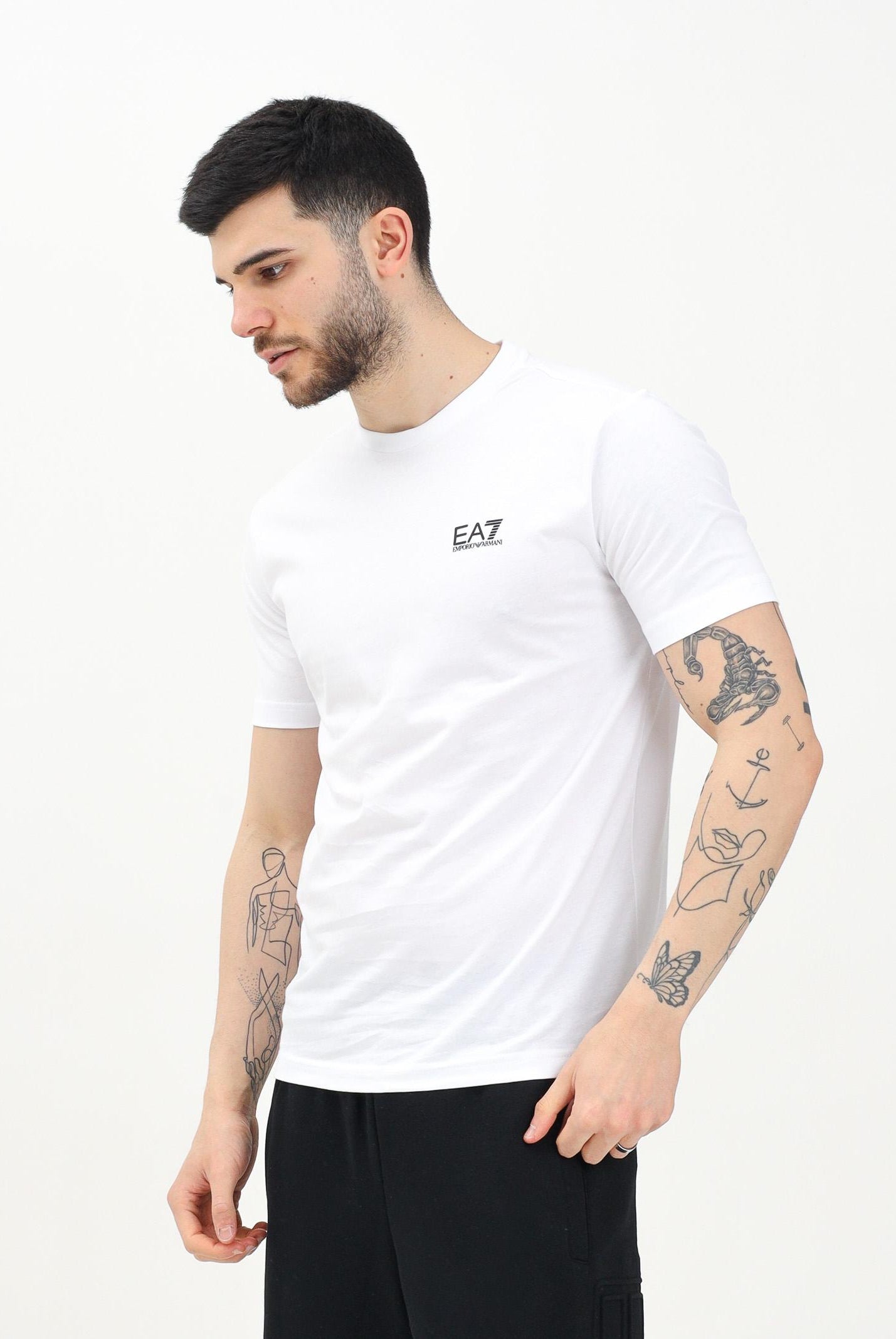 EA7 T-shirt a manica corta bianca da uomo con stampa logo 8NPT25PJVPZ 1100 EA7