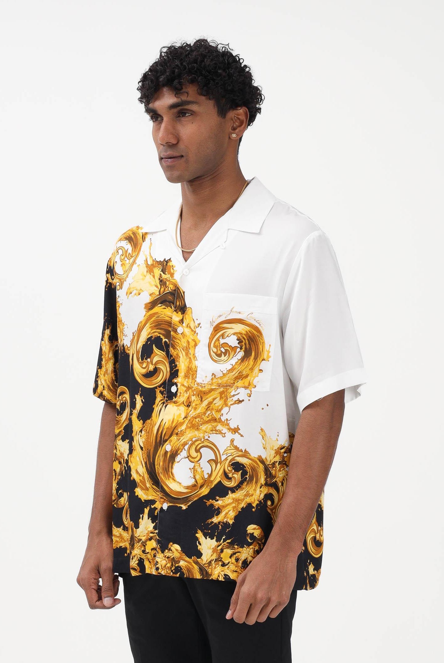 VERSACE JEANS COUTURE Camicia a manica corta bianca da uomo con stampa "Wave Couture" 80GAL2BBNS786 GL2 VERSACE JEANS COUTURE