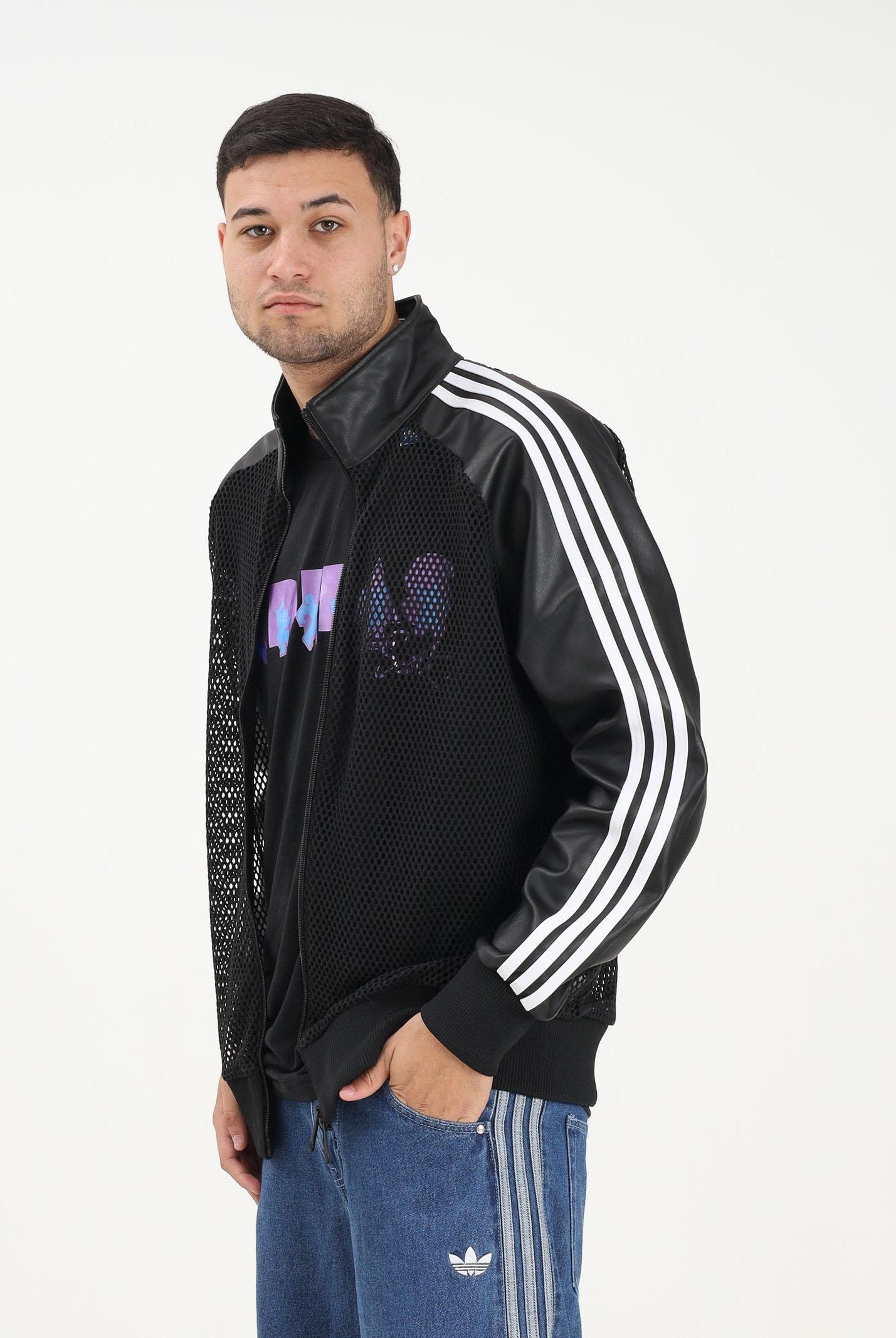 ADIDAS ORIGINALS Felpa con zip adidas x Jeremy Scott Pride in ecopelle nera da uomo JY2016 ADIDAS ORIGINALS