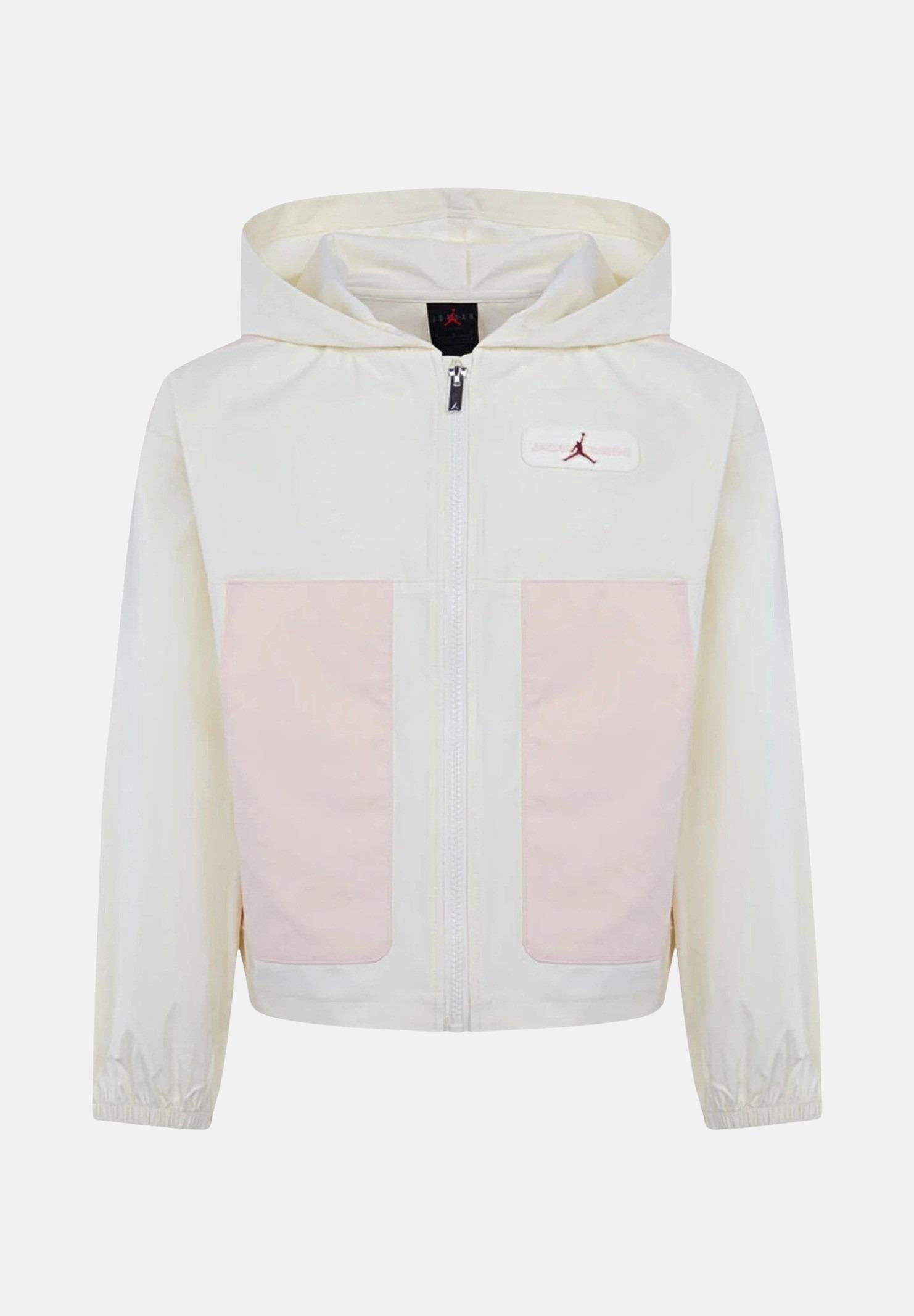 JORDAN Felpa con zip in tessuto utility bianca da bambina con logo 45D693 W3Z JORDAN