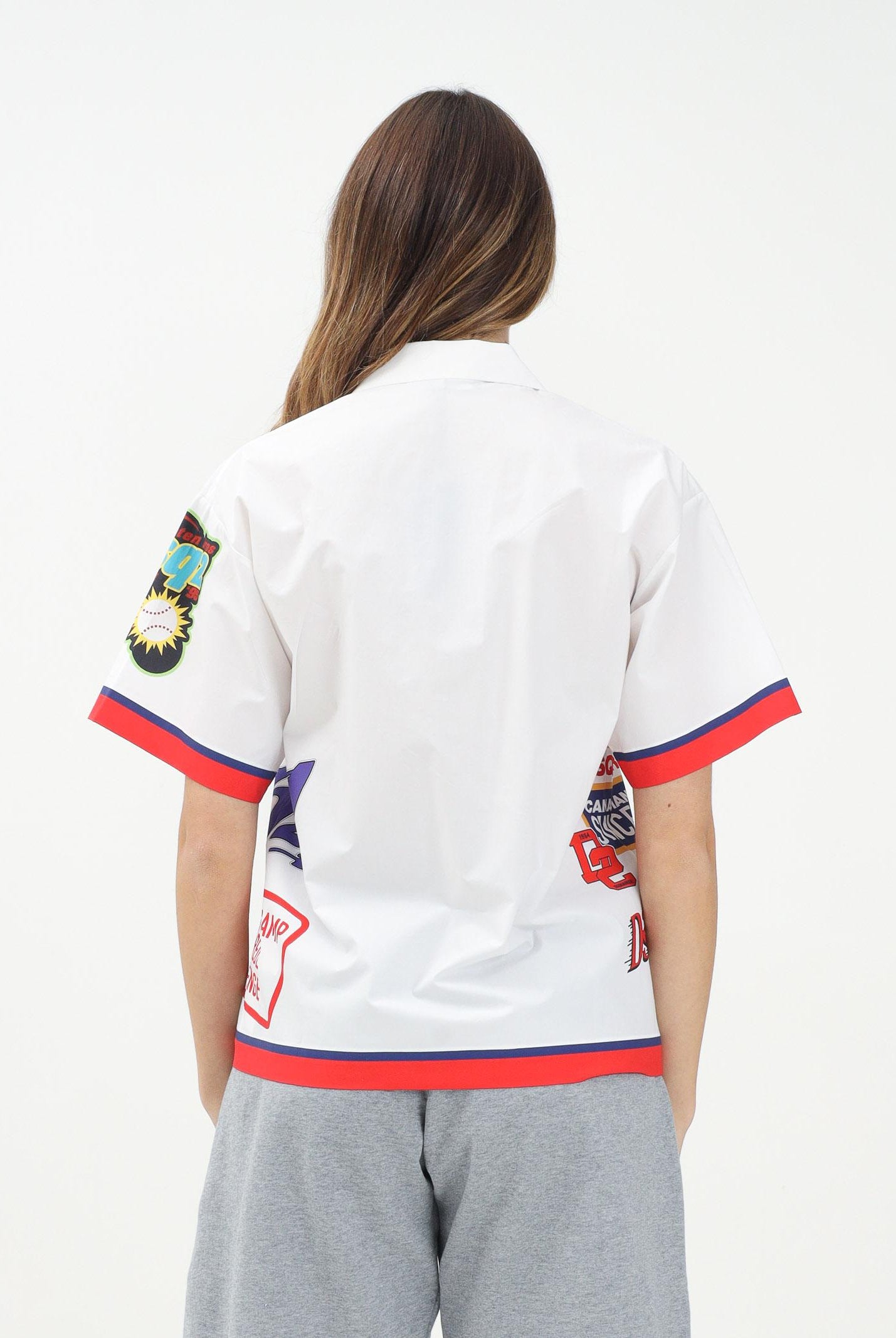 DSQUARED2 Camicia a manica corta bianca per donna, ragazzi e bambini con grafica Urban DQ2819D007D DQ100 DSQUARED2