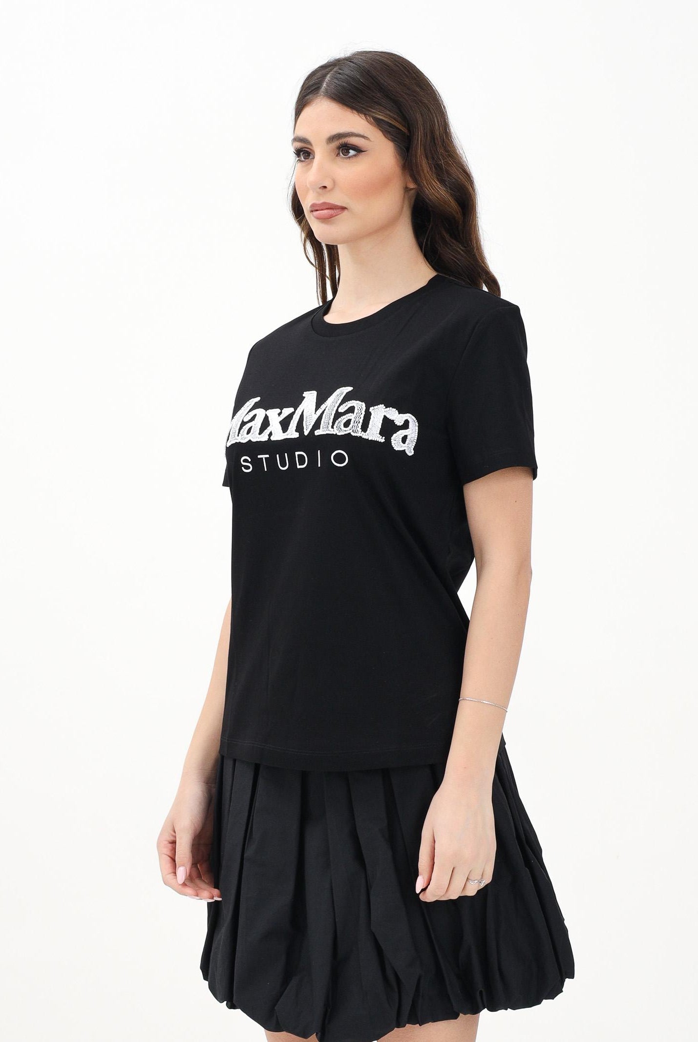 MAX MARA T-shirt a manica corta nera da donna con ricamo logo 2516941012600 008 MAX MARA