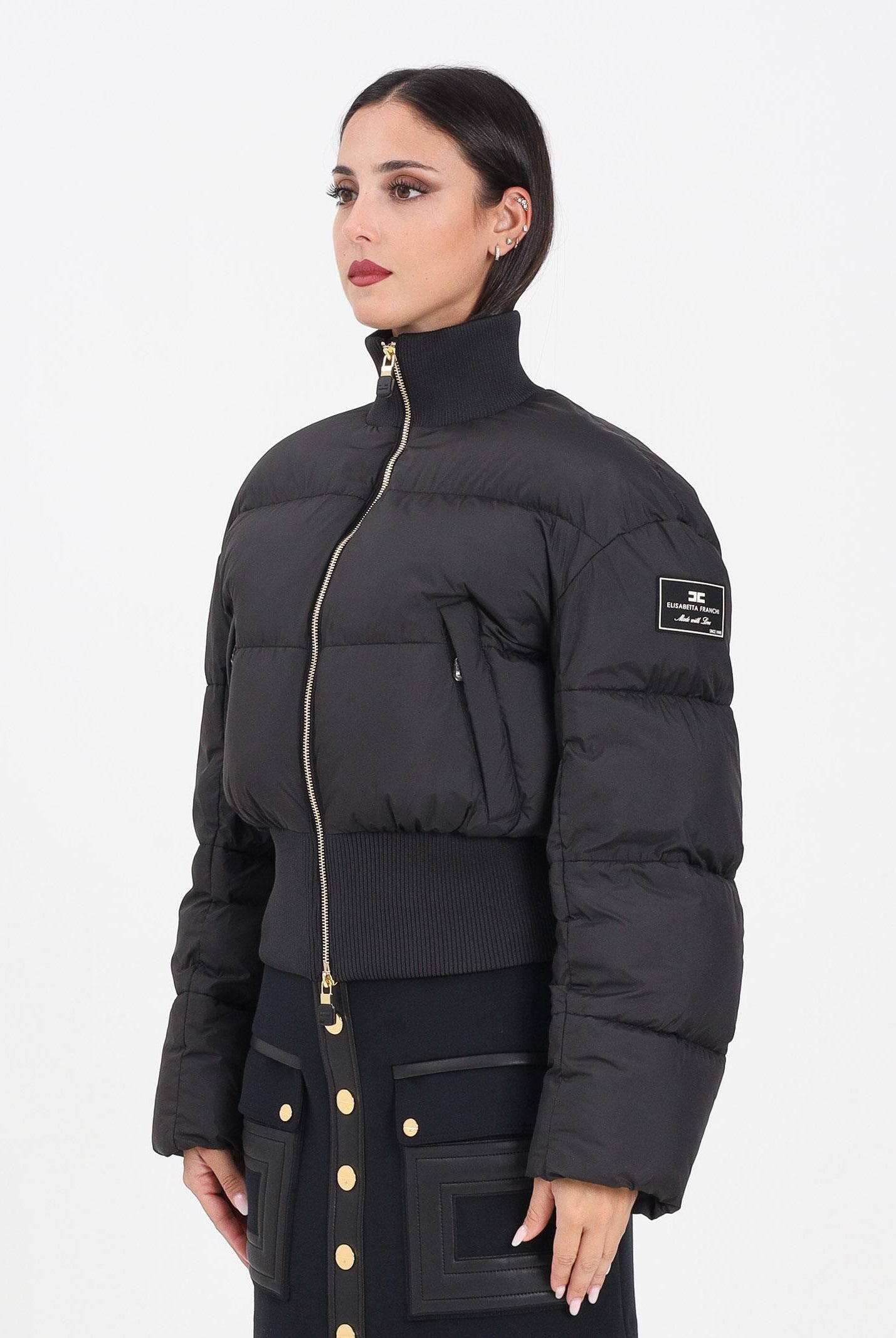 ELISABETTA FRANCHI Bomber nero da donna con patch logo PI85D56E2 110 ELISABETTA FRANCHI
