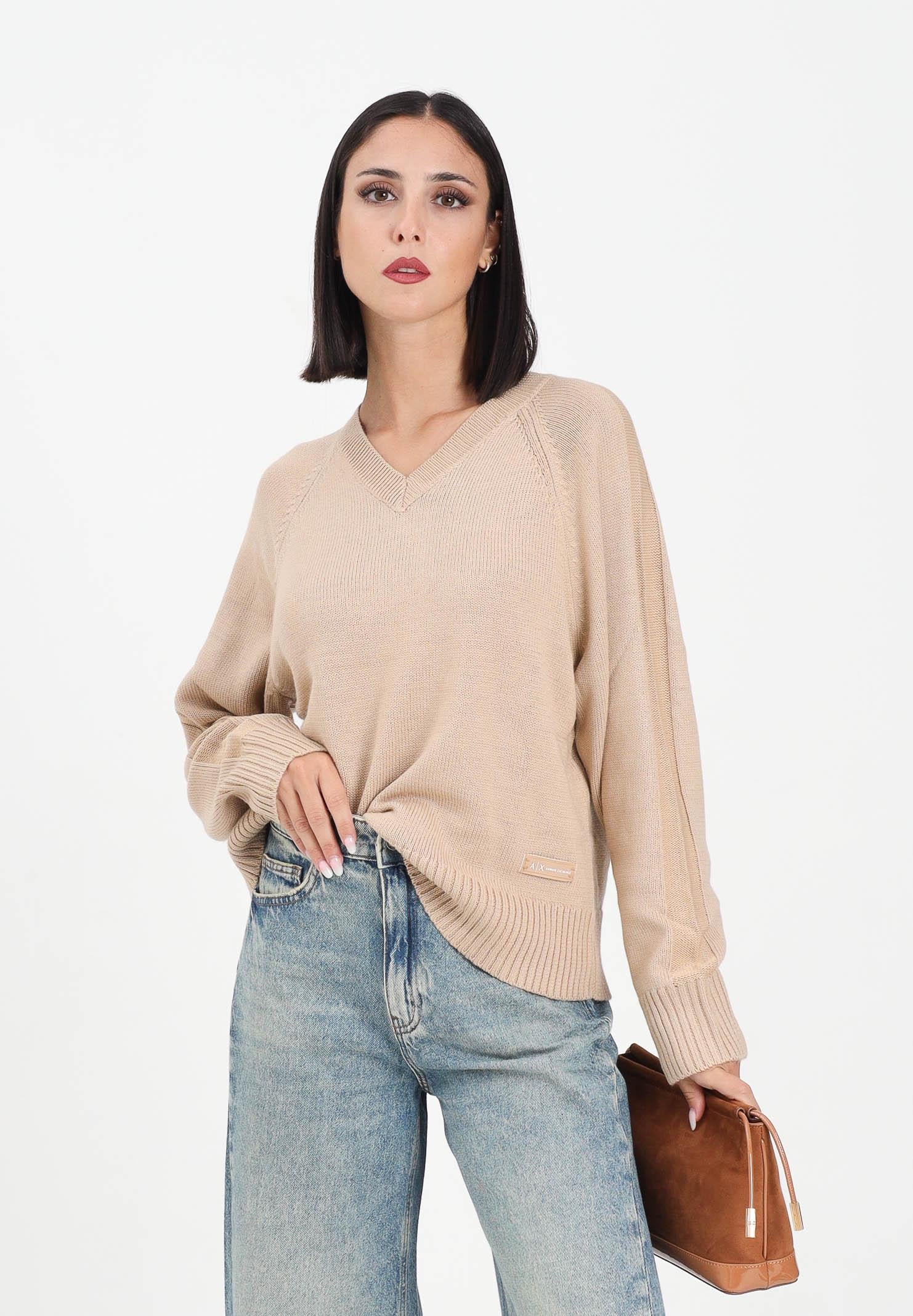 ARMANI EXCHANGE Maglioncino con scollo a V beige da donna XW001335AF13774 U1051 ARMANI EXCHANGE