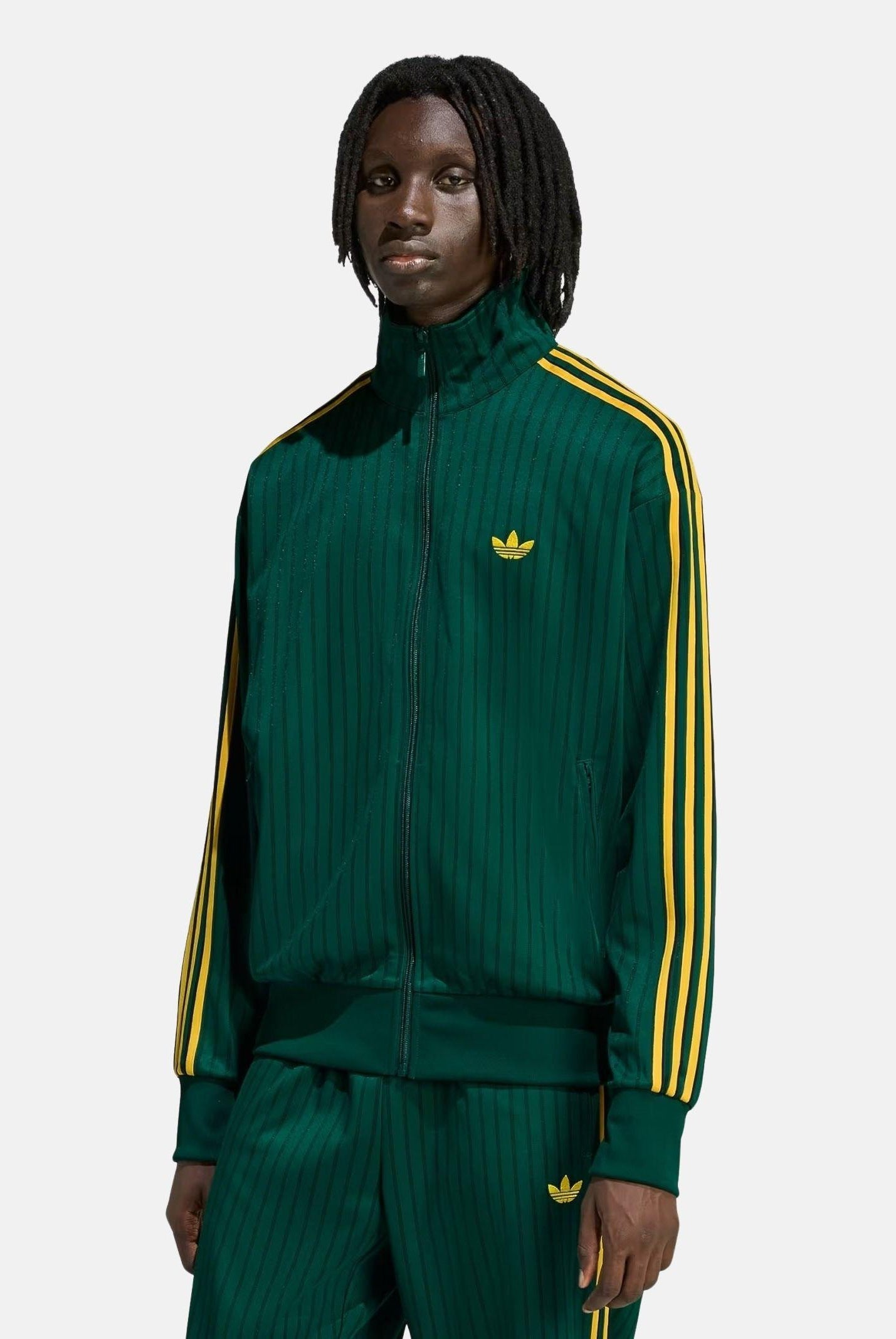 ADIDAS ORIGINALS Felpa con zip FIREBIRD LOOSE PINSTRIPES verde e gialla da uomo KD6287 . ADIDAS ORIGINALS