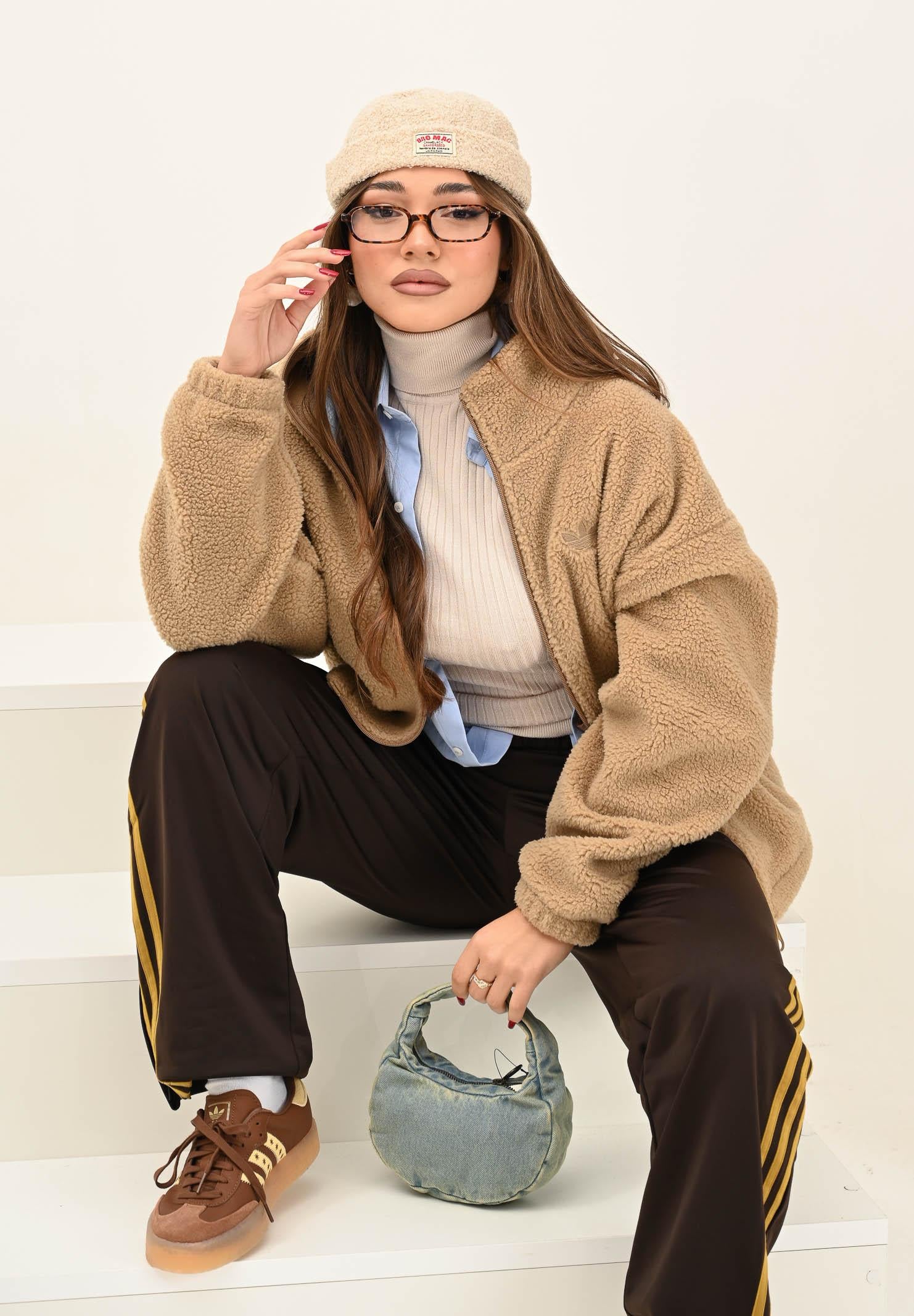 ADIDAS ORIGINALS Felpa con zip Teddy Trefoil Essentials beige da uomo JW2783 ADIDAS ORIGINALS