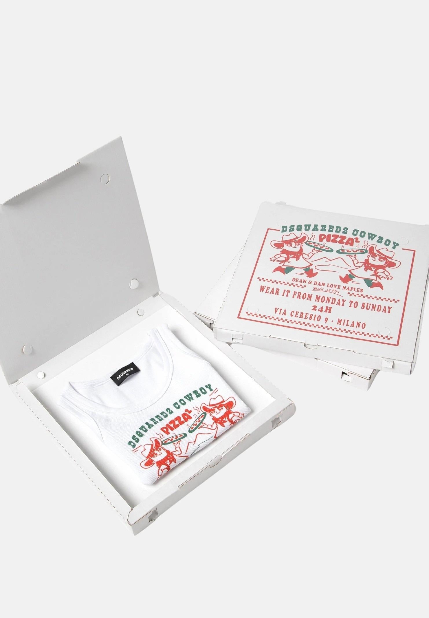 Canotta bianca per bambino e bambina con grafica Cowboy Pizza DQ2974D0A2C-B DQ100 DSQUARED2