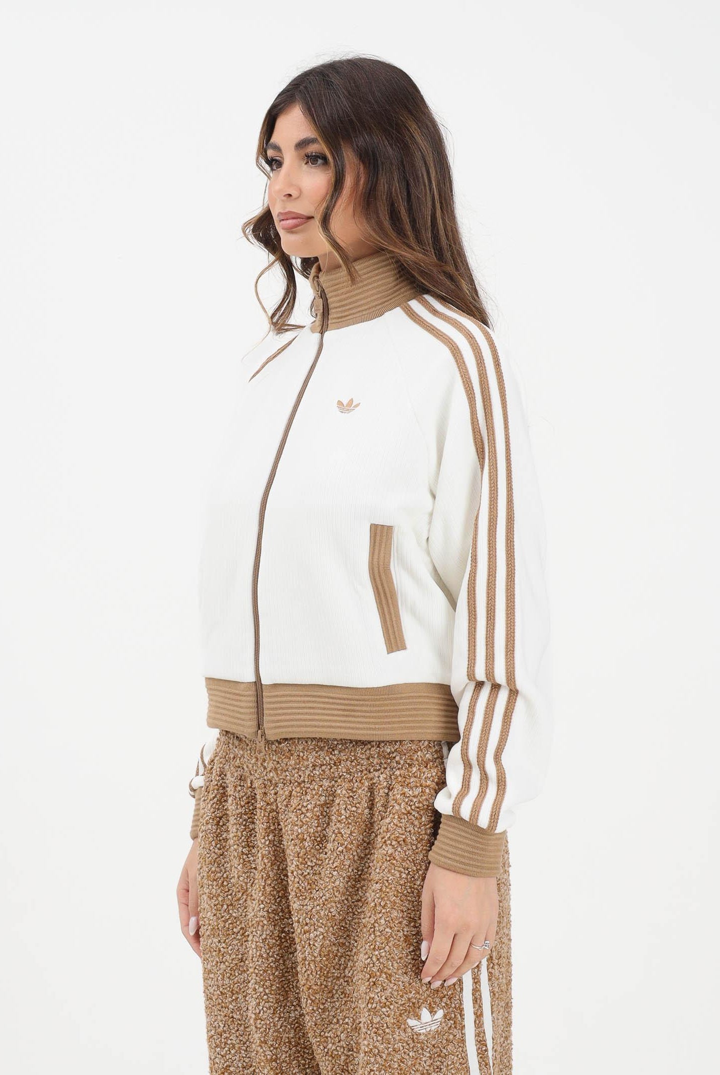 ADIDAS ORIGINALS Felpa con zip ADIDAS ORIGINALS VELOUR bianca e beige da donna KR0062 ADIDAS ORIGINALS