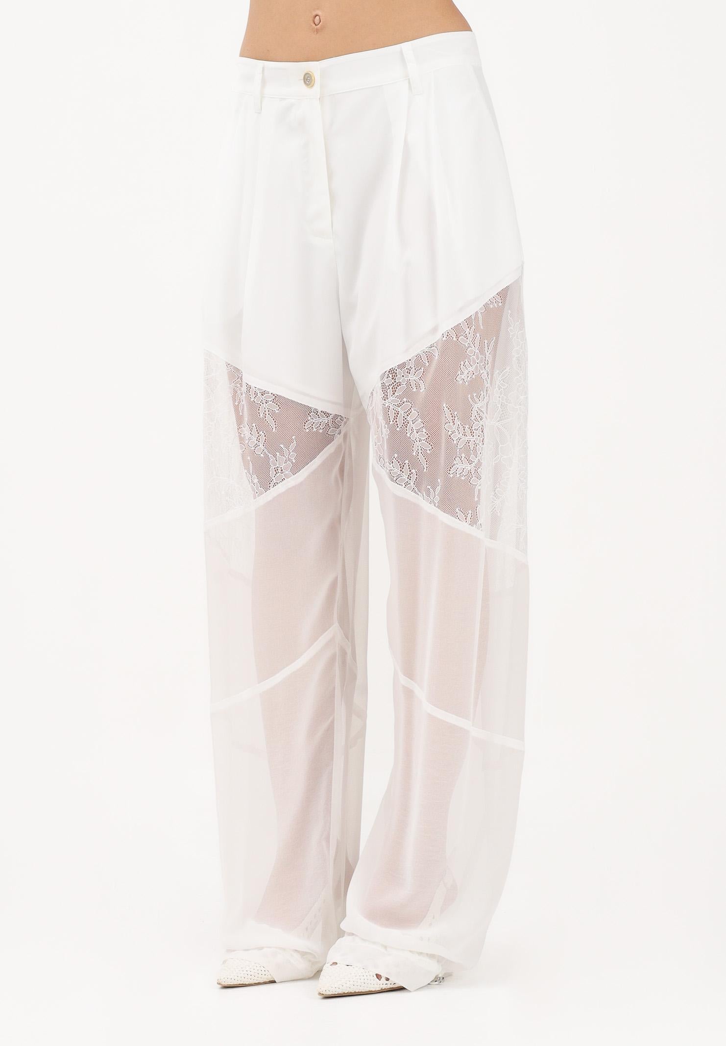 PINKO Pantalone elegante bianco da donna con inserti in pizzo 106275A336 Z05 PINKO