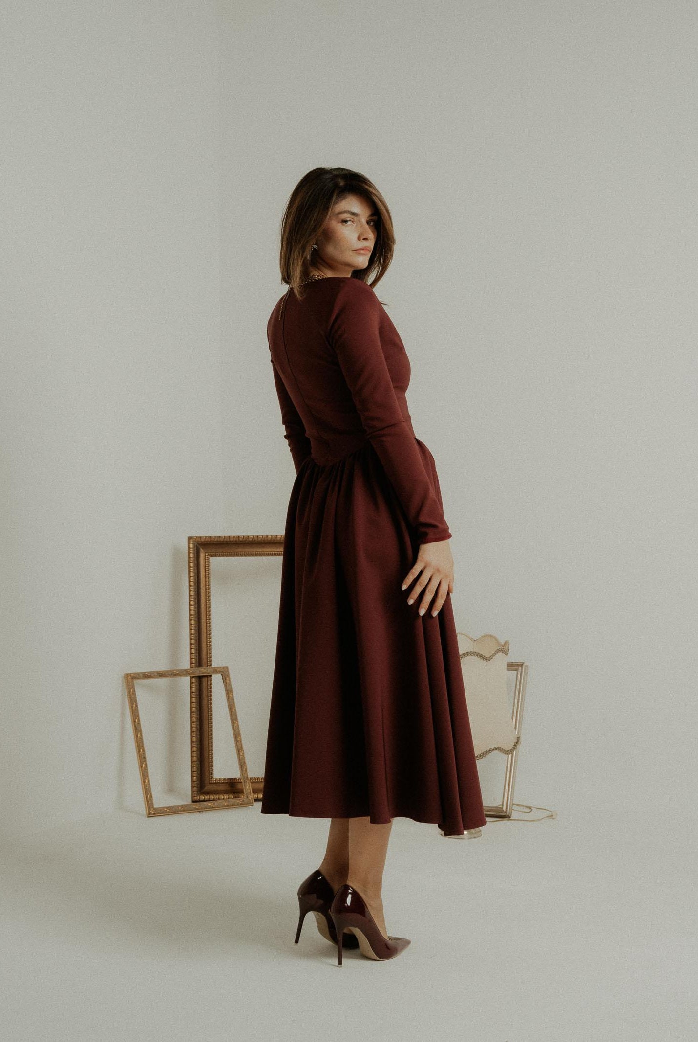 SANTAS Abito midi DOUCEUR bordeaux da donna PV2603 VI SANTAS