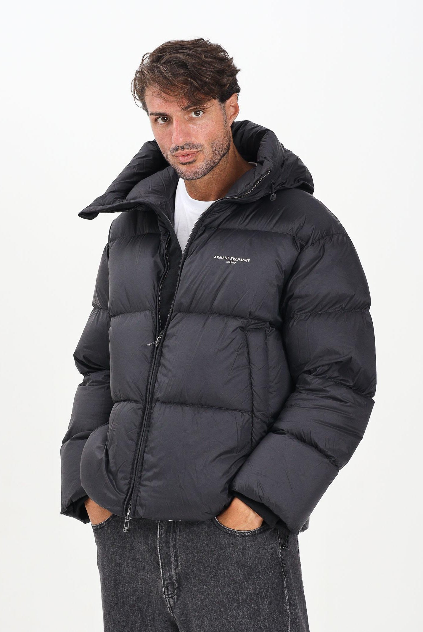 ARMANI EXCHANGE Piumino nero da uomo con logo XM001115AF16589 UC001 ARMANI EXCHANGE