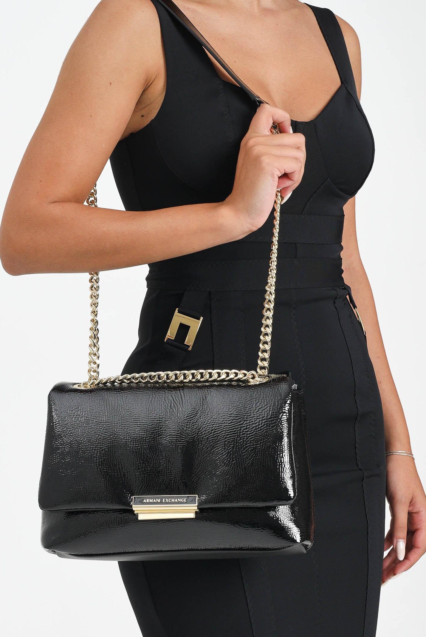 ARMANI EXCHANGE Borsa a tracolla in vernice nera da donna XW000355AF17239 UC001 ARMANI EXCHANGE