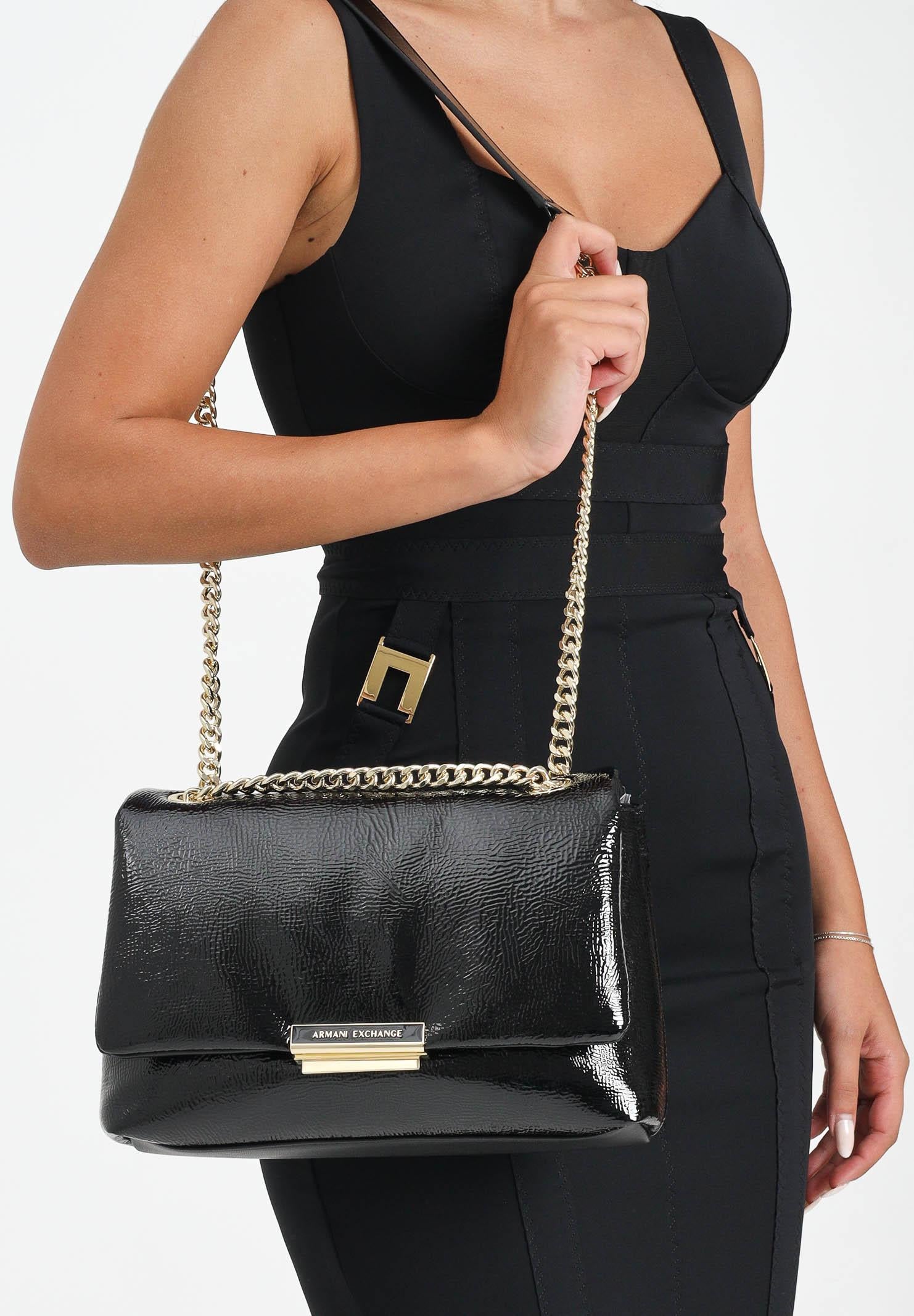 ARMANI EXCHANGE Borsa a tracolla in vernice nera da donna XW000355AF17239 UC001 ARMANI EXCHANGE
