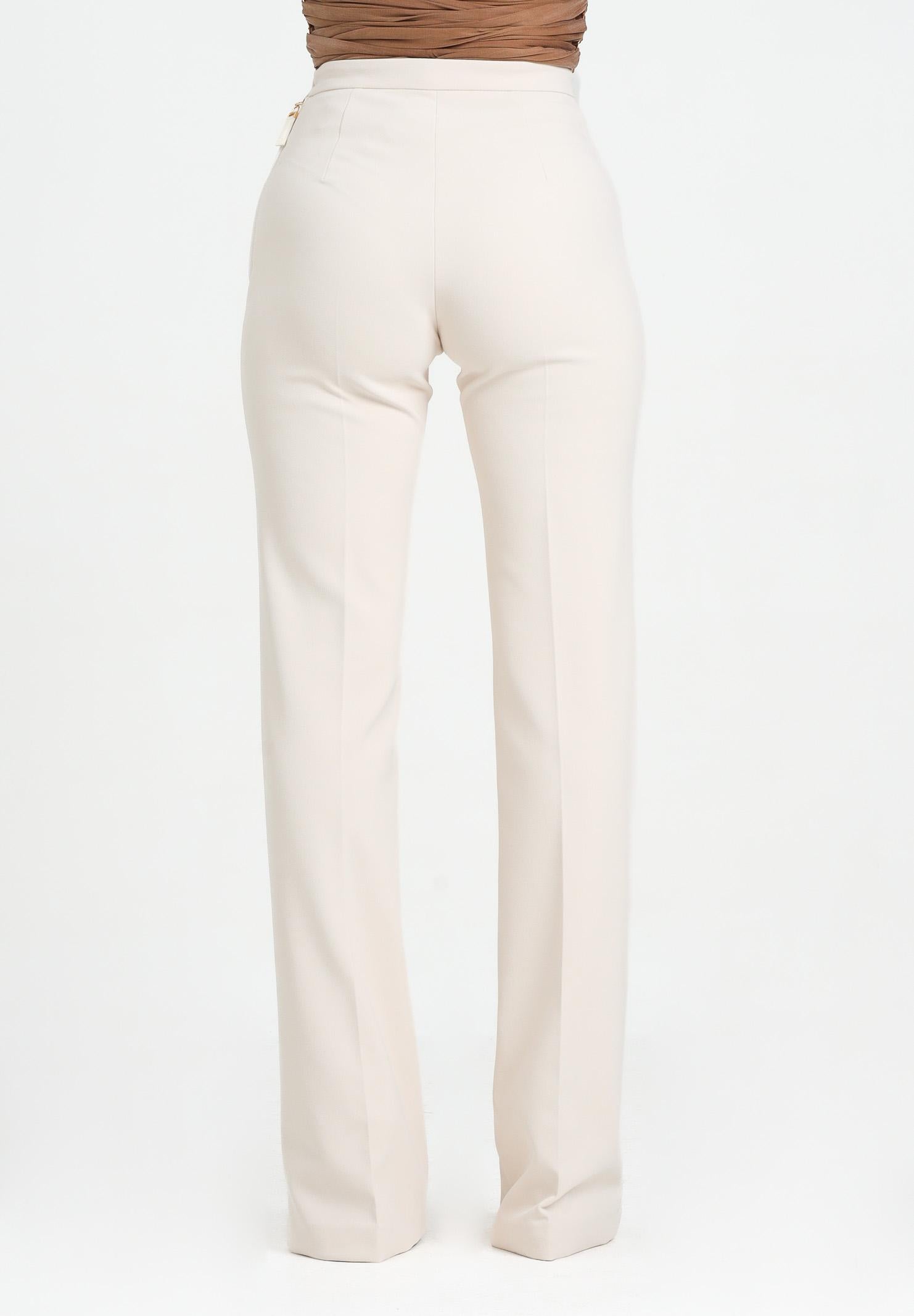 ELISABETTA FRANCHI Pantalone elegante color latte da donna in doppio crêpe PA12156E2 DZ9 ELISABETTA FRANCHI
