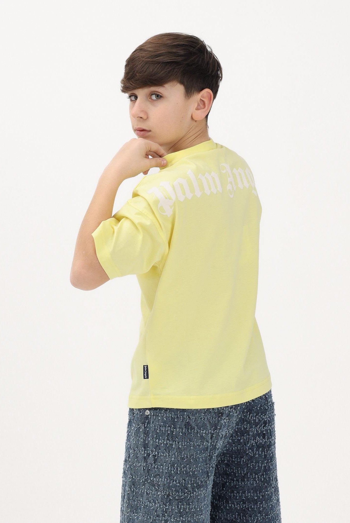 PALM ANGELS T-shirt a manica corta gialla per donna, ragazzi e bambini con logo PGAA001S26JER001 020 PALM ANGELS