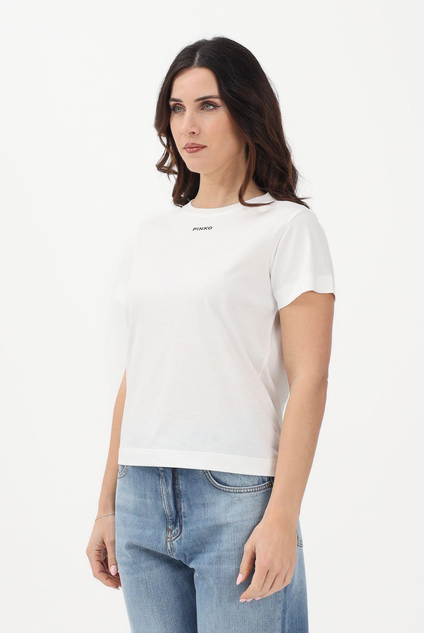 PINKO T-shirt a manica corta bianca da donna con logo 100373A34F Z05 PINKO