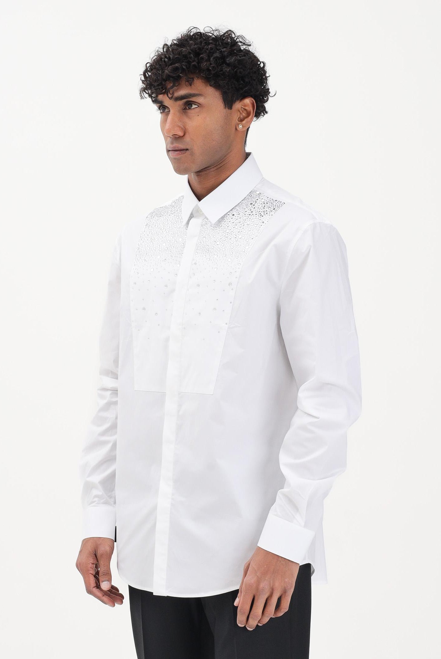 PATRIZIA PEPE Camicia a manica lunga bianca da uomo con strass 5C0339A1VX W103 PATRIZIA PEPE