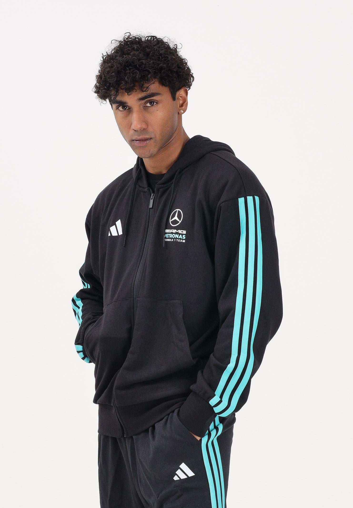 ADIDAS PERFORMANCE Felpa con zip MERCEDES-AMG PETRONAS FORMULA 1 TEAM DNA nera da uomo KE5910 . ADIDAS PERFORMANCE