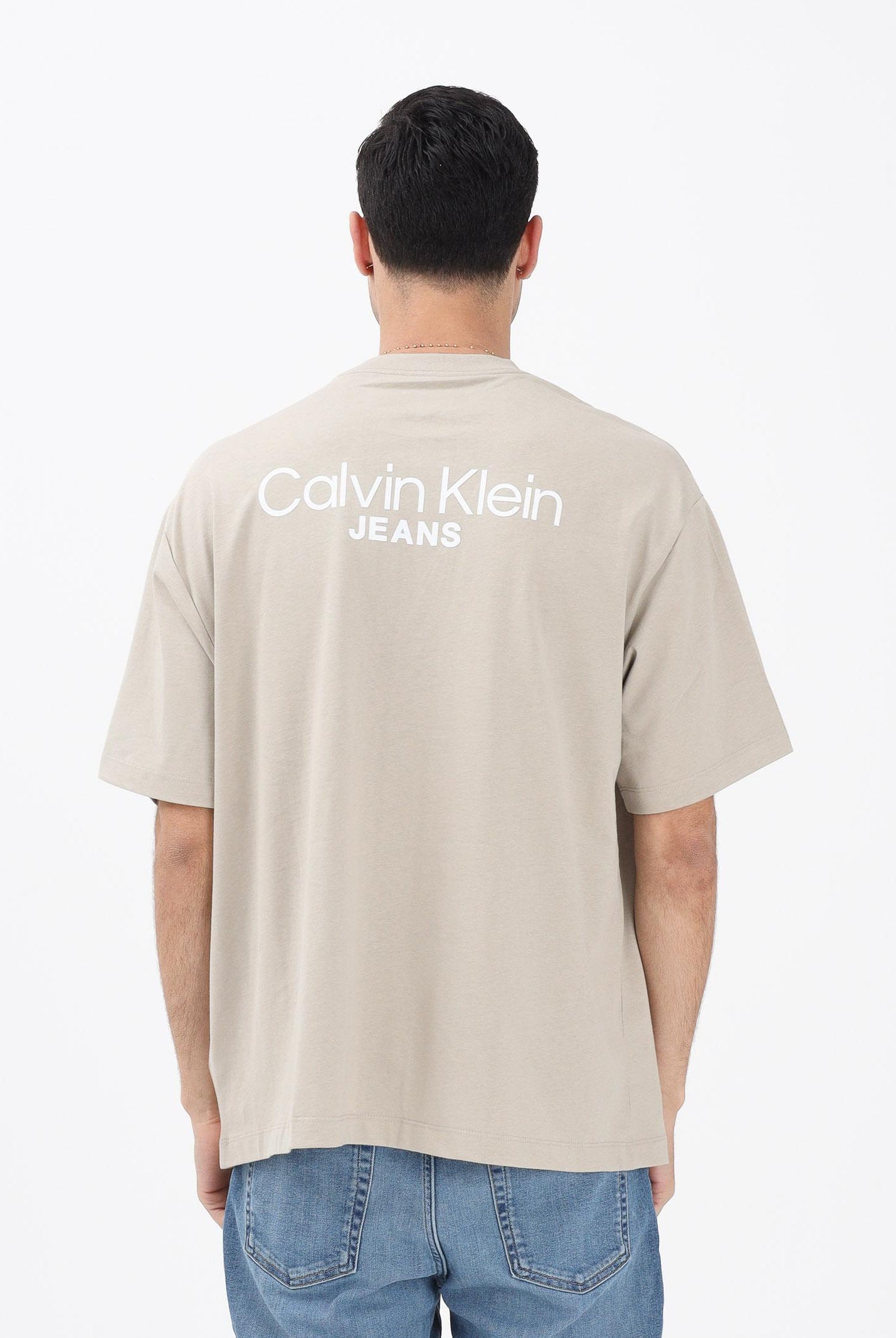 CALVIN KLEIN JEANS T-shirt a manica corta beige da uomo con stampa logo sul retro LV04RD825G2F3 . CALVIN KLEIN JEANS