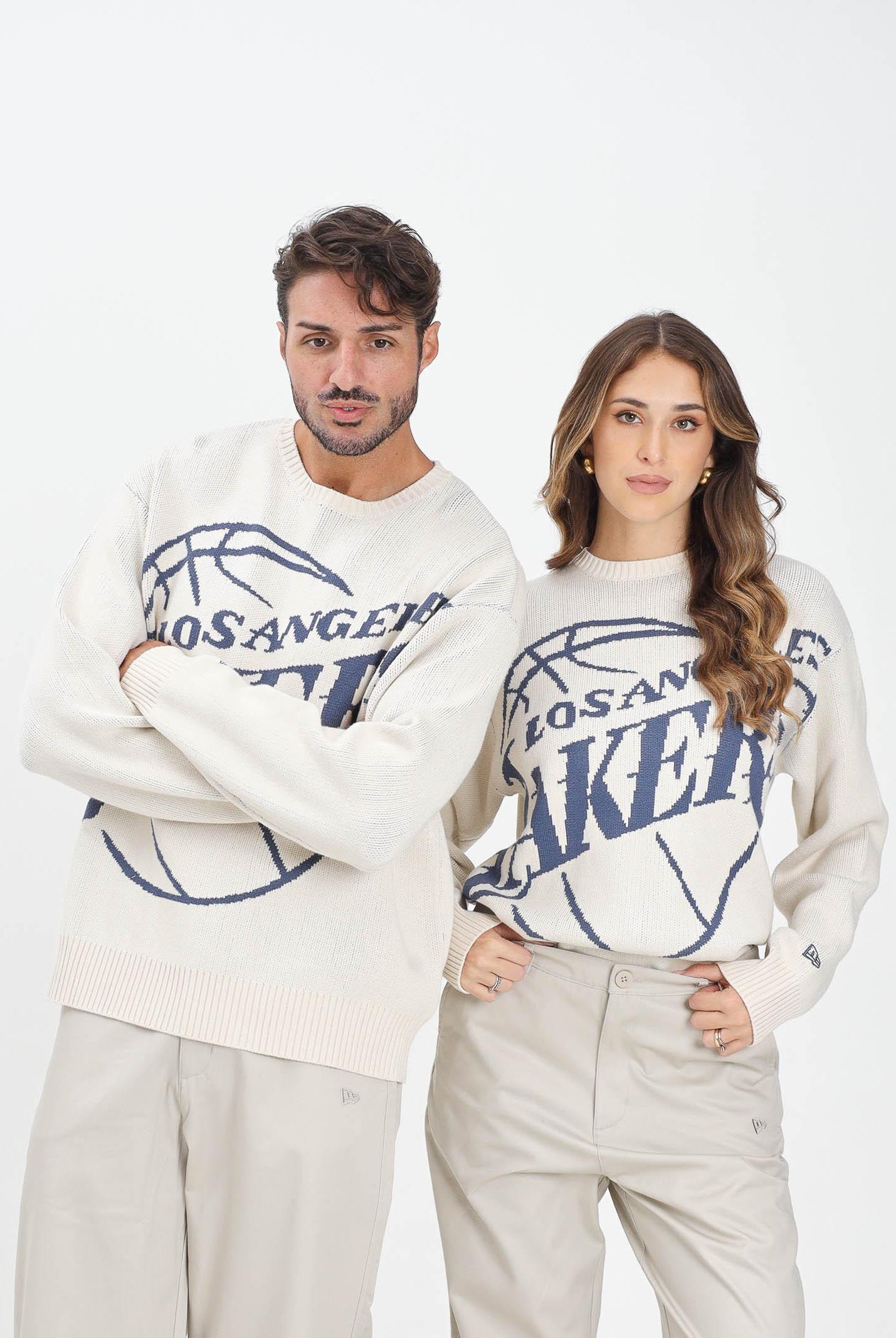 NEW ERA Maglione girocollo Oversized LA Lakers NBA Knit panna per uomo e donna 60684350 . NEW ERA