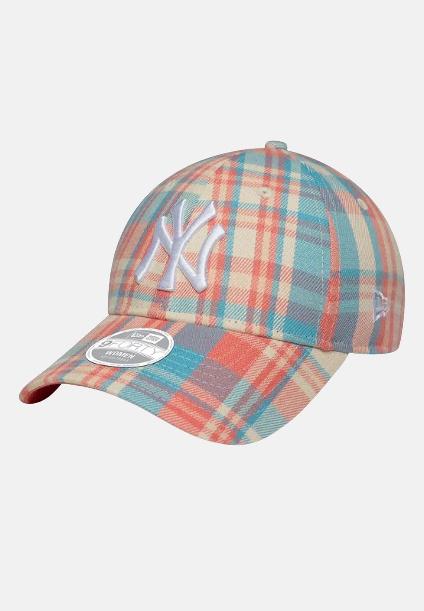 NEW ERA Cappello con visiera 9FORTY New York Yankees MLB Check da donna con fantasia a quadri nei toni del rosa, azzurro e panna 60691315 . NEW ERA