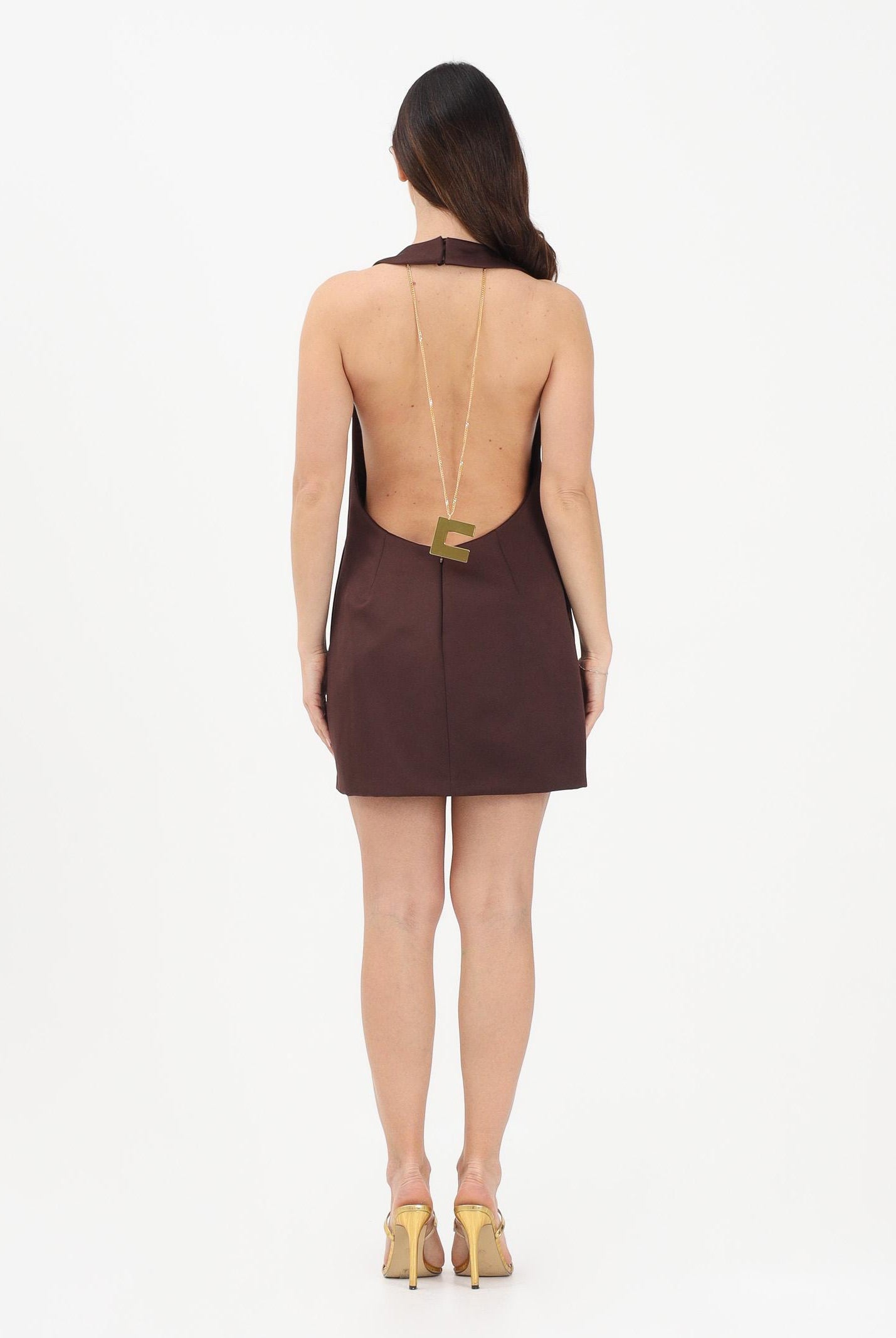 ELISABETTA FRANCHI Abito corto cacao da donna con collana AB87162E2 644 ELISABETTA FRANCHI