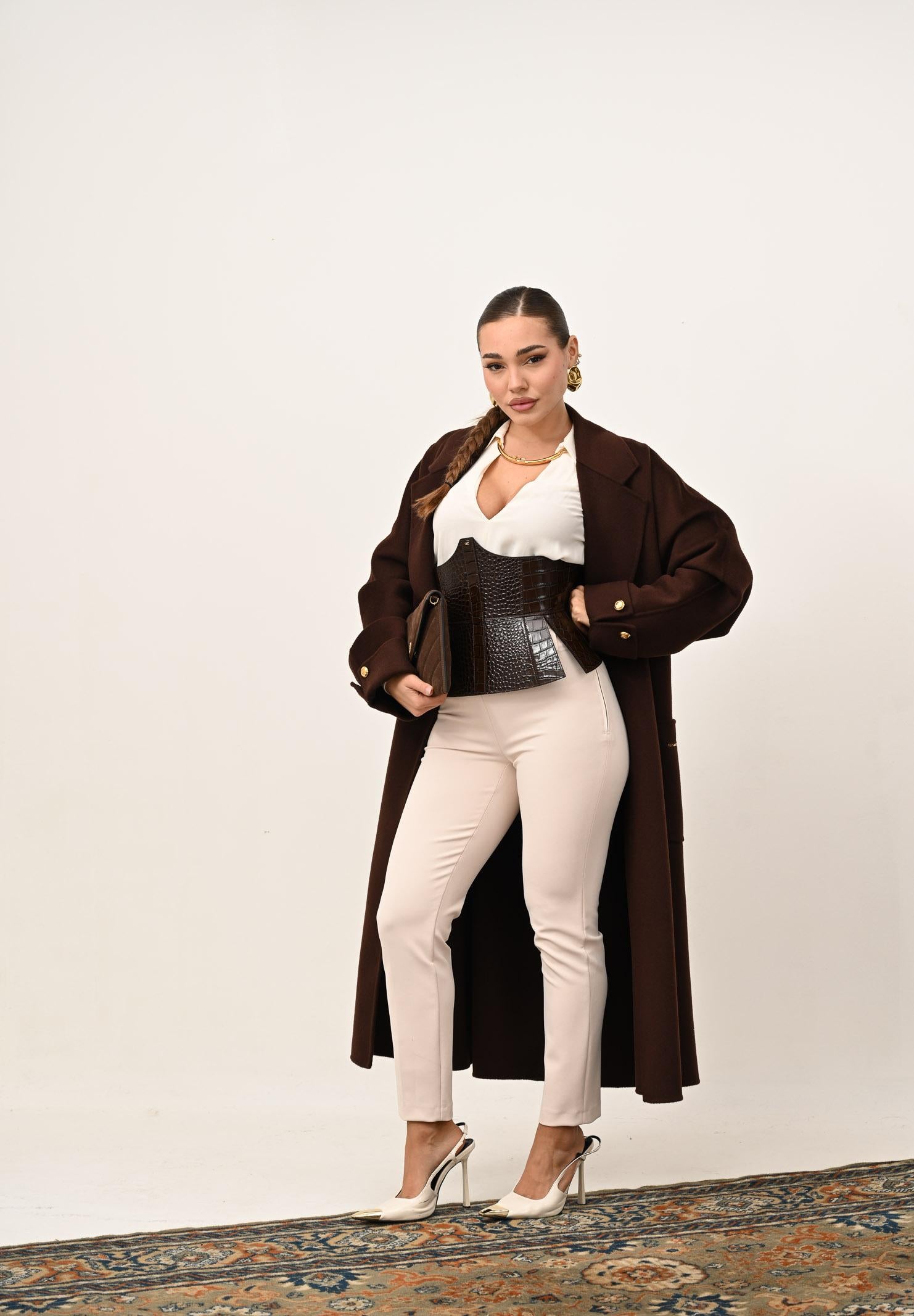 ELISABETTA FRANCHI Cintura bustier marrone da donna con stampa cocco CT83S58E2 EA3 ELISABETTA FRANCHI