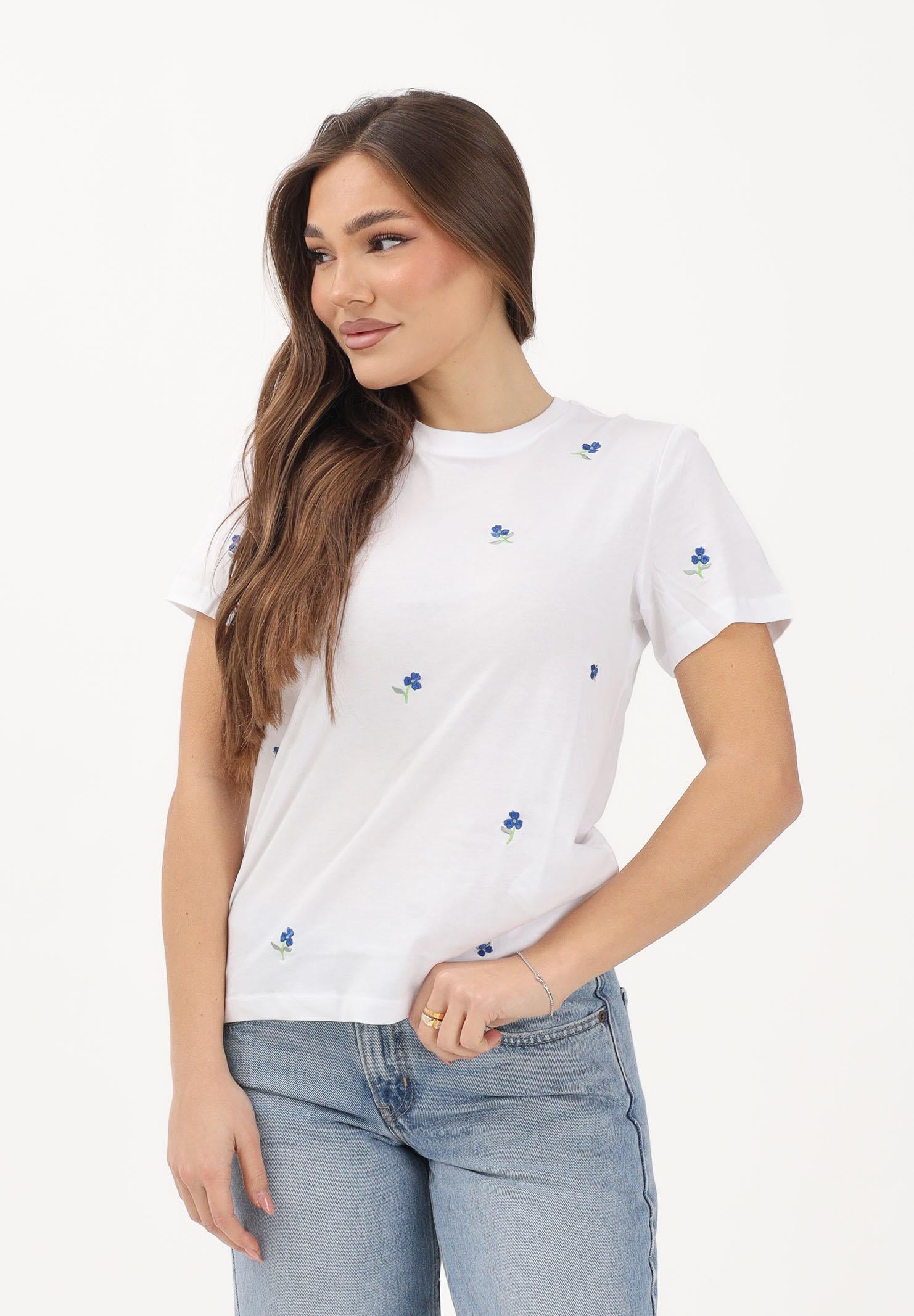 ONLY T-shirt a manica corta bianca da donna con ricamo fiori 15288473 BRWITR ONLY