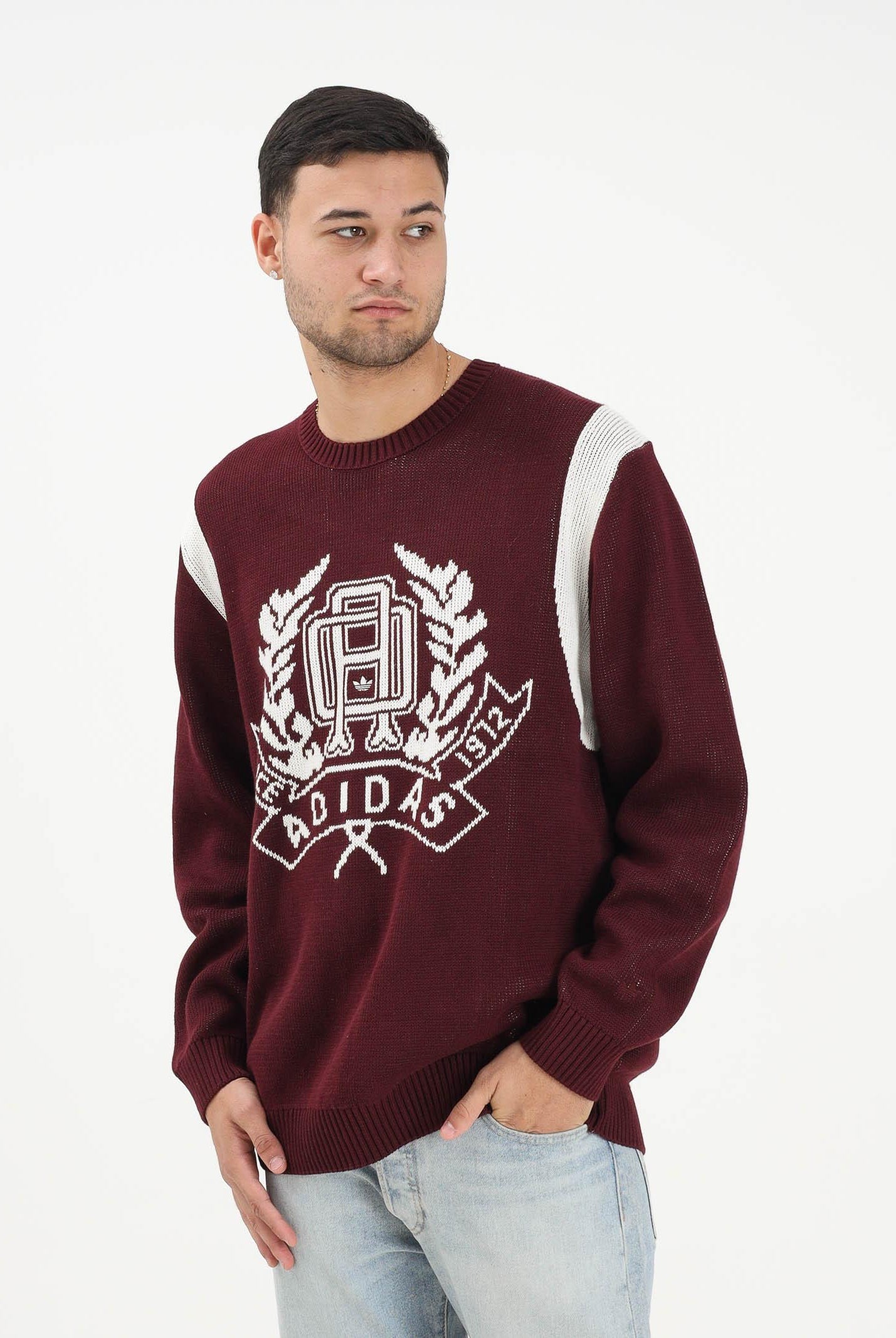 ADIDAS ORIGINALS Maglione girocollo bordeaux da uomo con stampa stile college JX8215 ADIDAS ORIGINALS