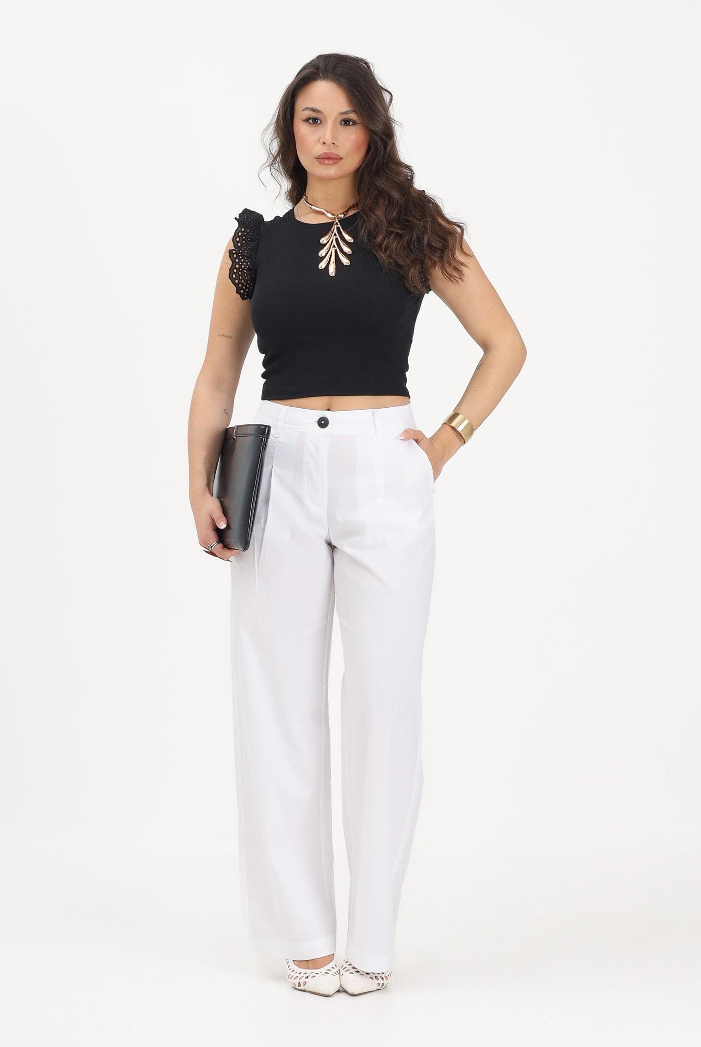 ONLY Canotta nera da donna con dettagli in pizzo sangallo 15308890 BL ONLY