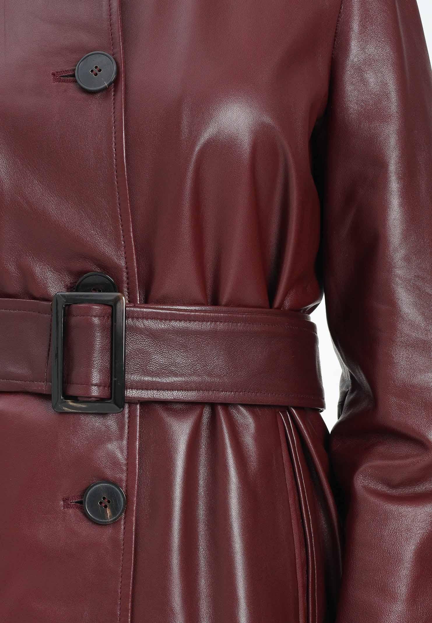 MAX MARA Giacca in morbida nappa bordeaux da donna con cintura 2526446021600 001 MAX MARA