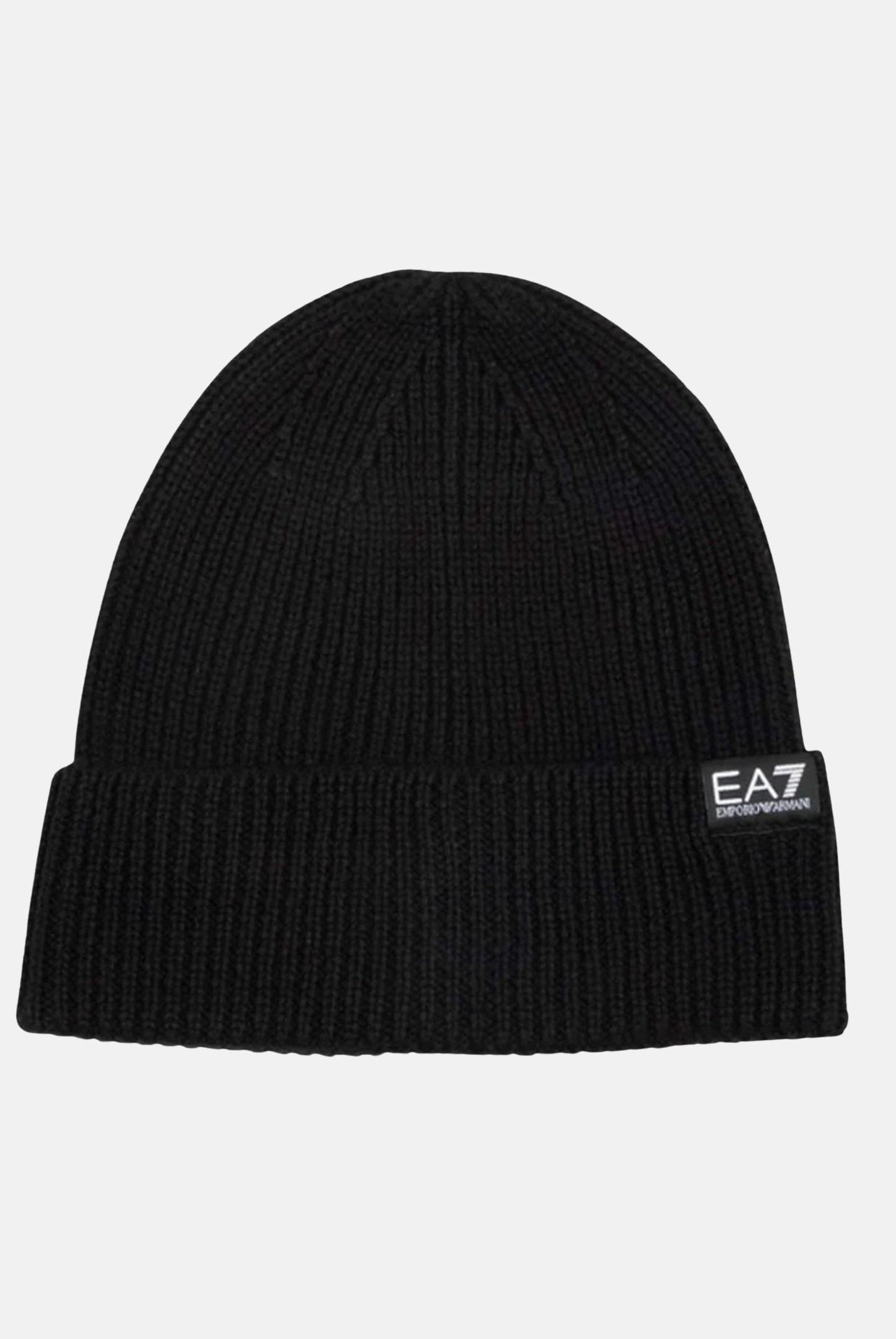 EA7 Berretto nero da uomo in maglia a costine con logo 7X000312AF18469 UC001 EA7