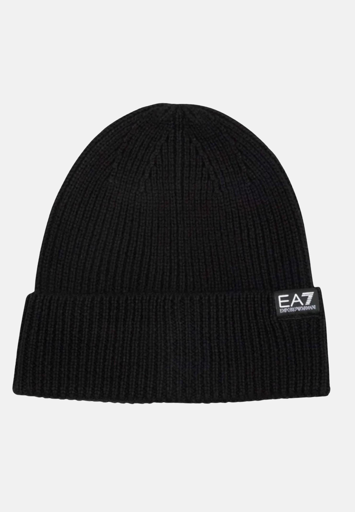 EA7 Berretto nero da uomo in maglia a costine con logo 7X000312AF18469 UC001 EA7