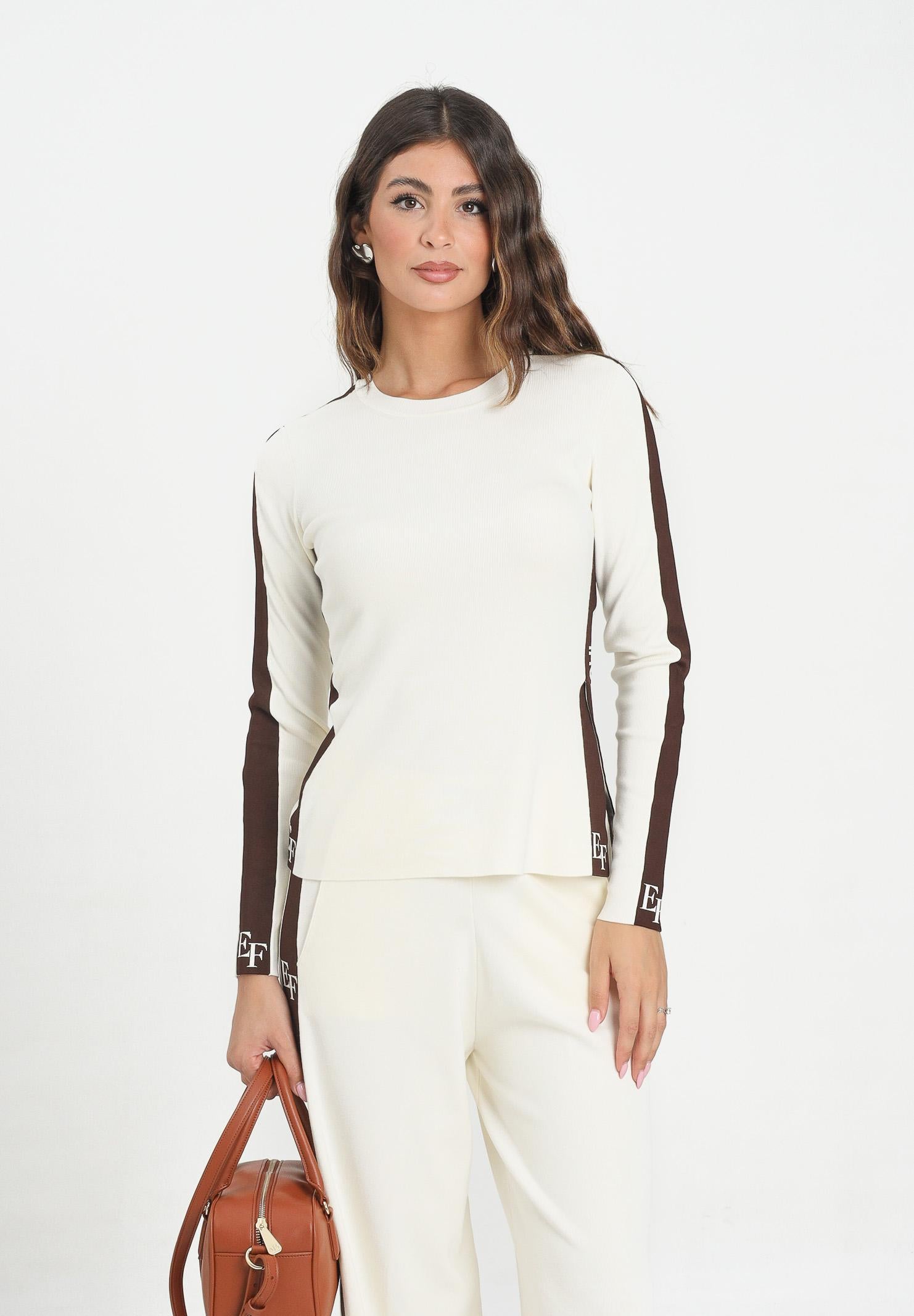 ELISABETTA FRANCHI Maglia a manica lunga panna da donna con bande lucide MK03S56E2 EG2 ELISABETTA FRANCHI