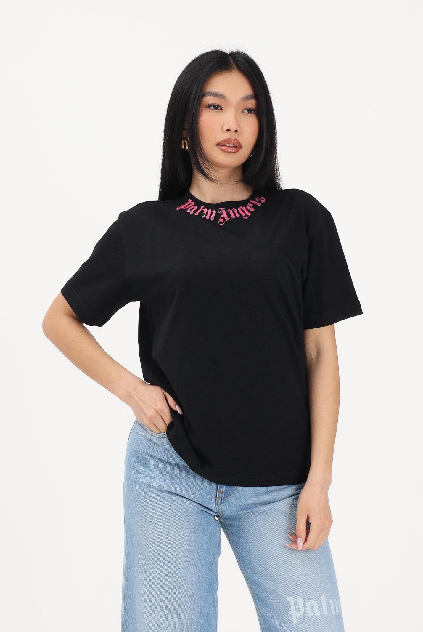 PALM ANGELS T-shirt a manica corta nera per donna, ragazze e bambine con logo PGAA002S26JER005 110 PALM ANGELS