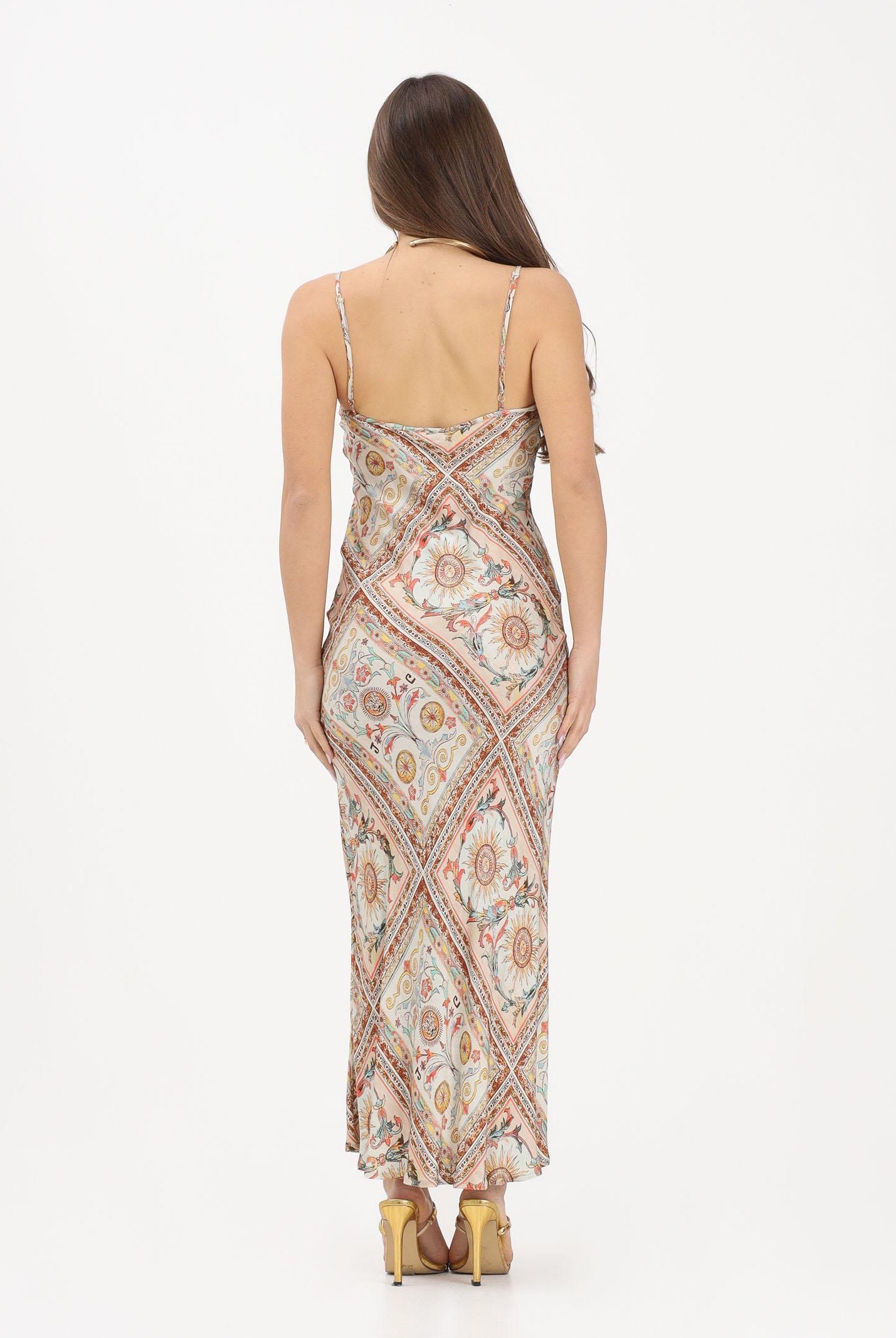 JUST CAVALLI Abito midi beige da donna con stampa ornamentale 80PAO925NS779 774 JUST CAVALLI
