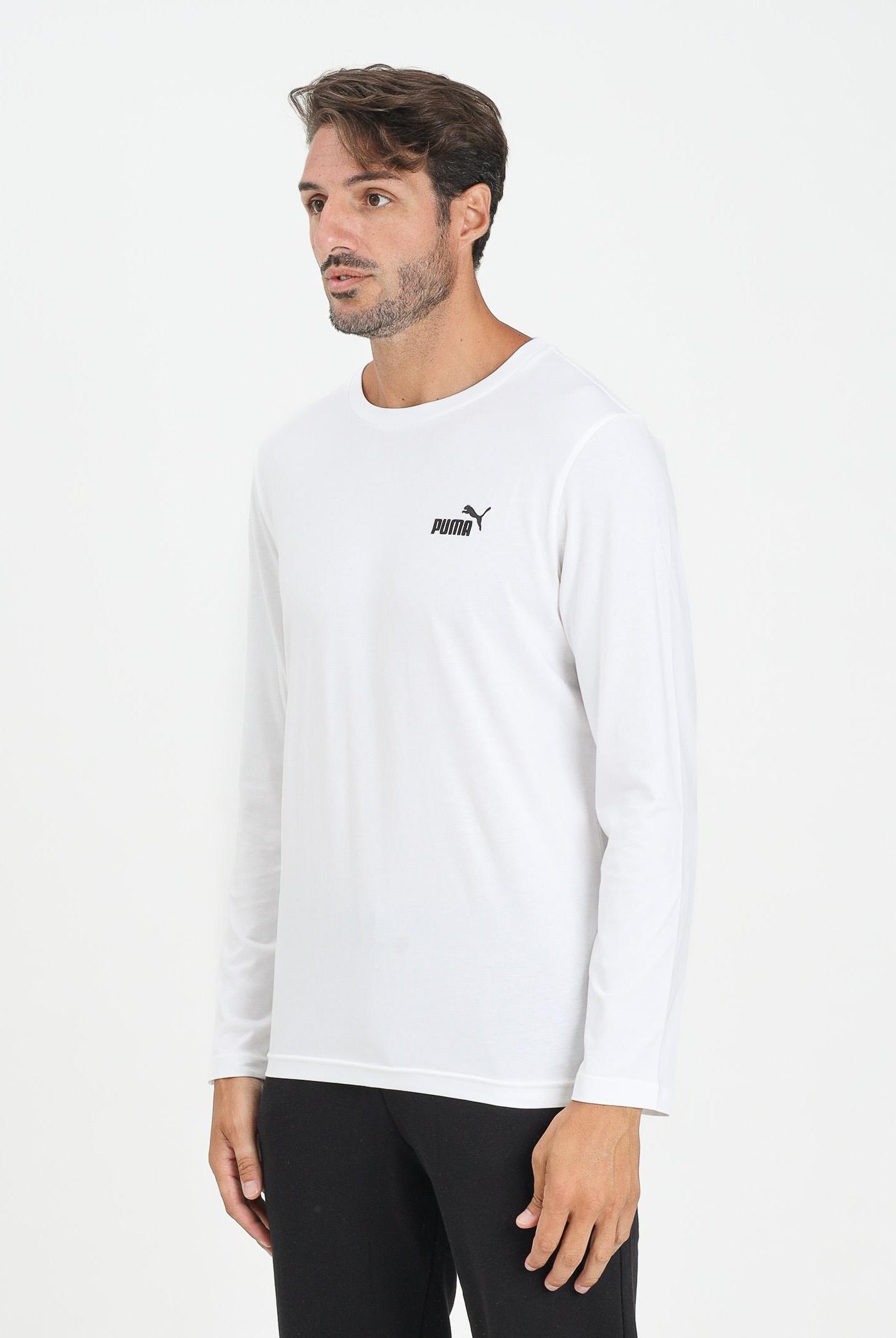 PUMA T-shirt a manica lunga Essentials con logo N. 1 bianca da uomo 682546 02 PUMA