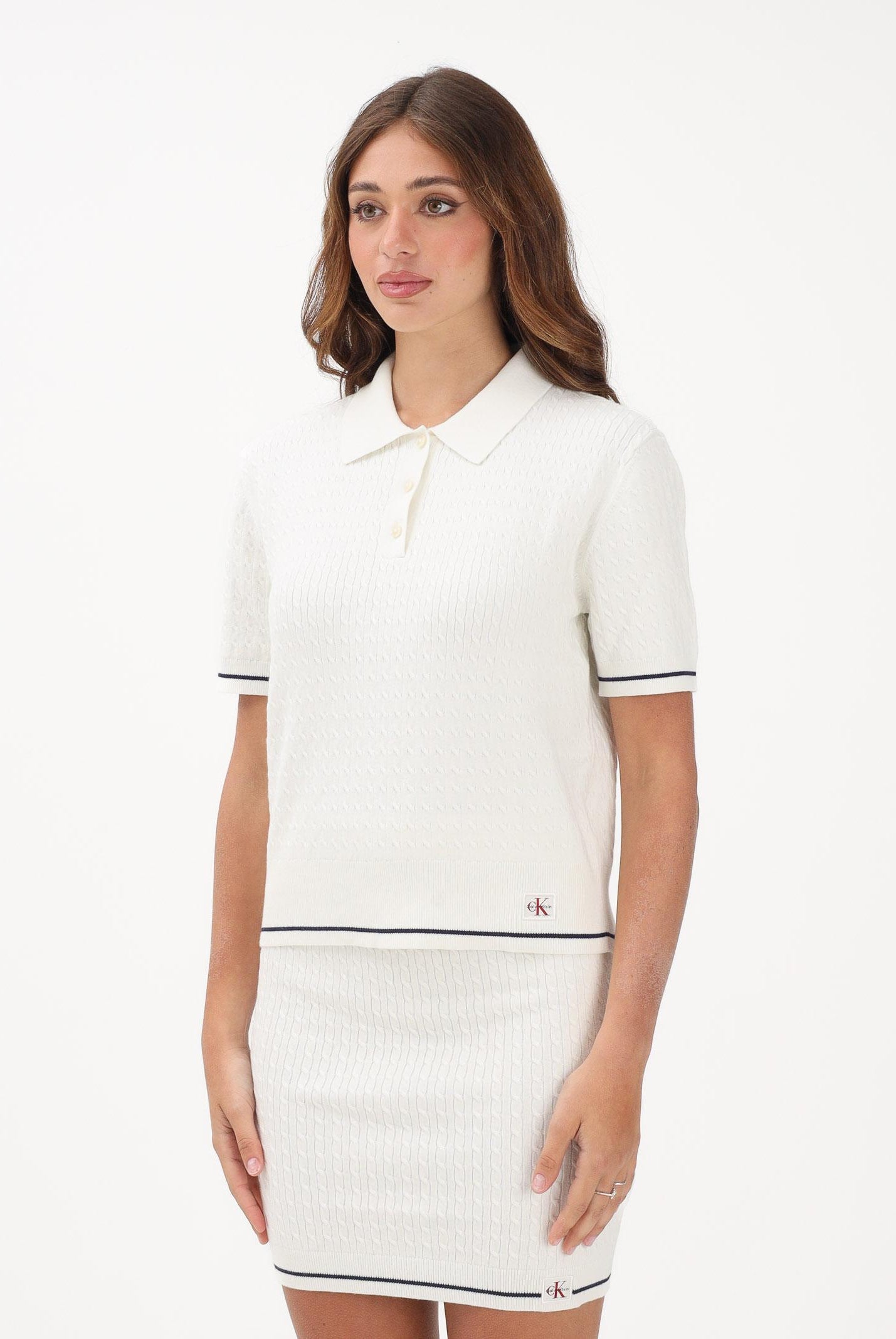 CALVIN KLEIN JEANS Polo bianca da donna in maglia lavorata LV047F320G YAS CALVIN KLEIN JEANS