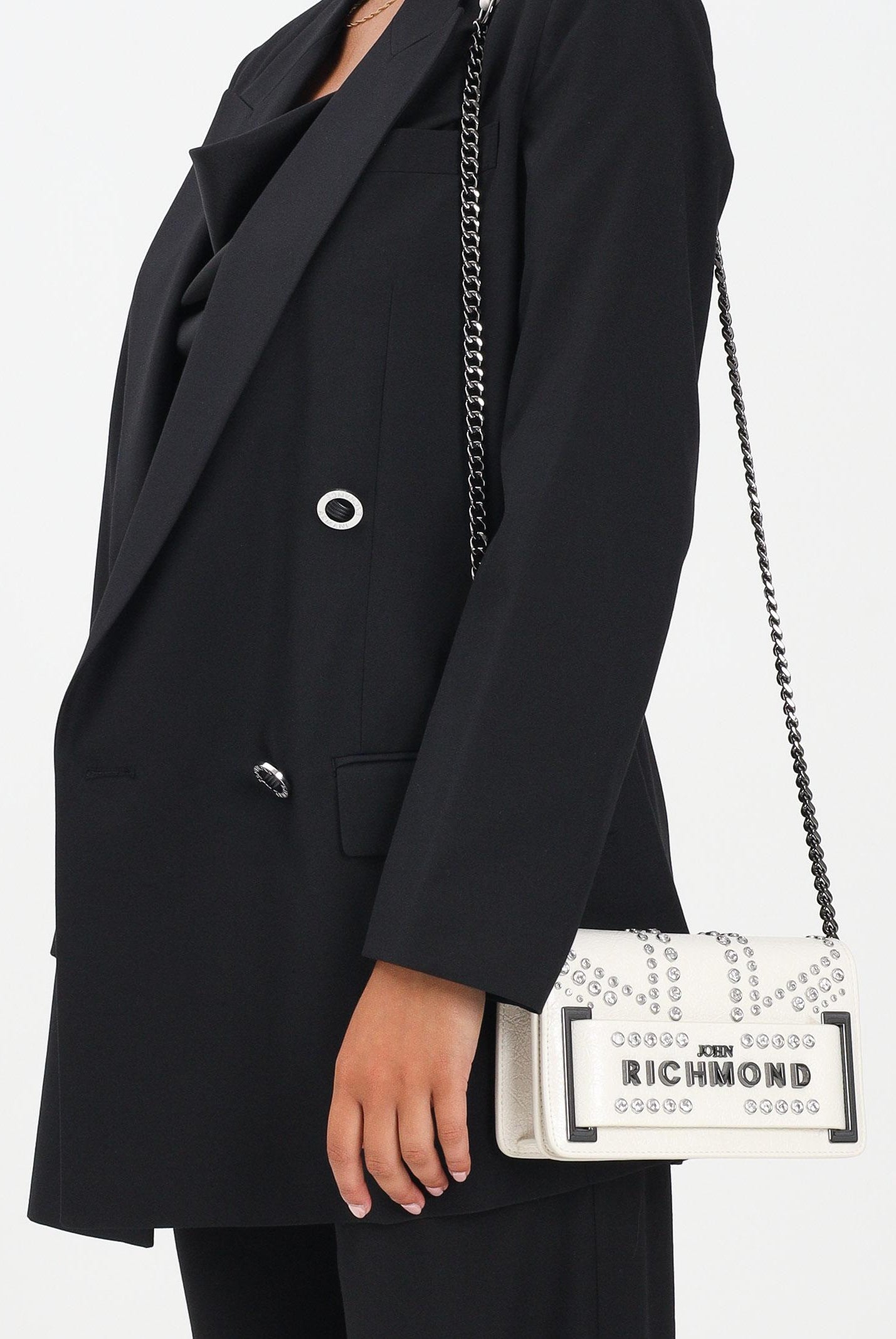 RICHMOND Borsa a tracolla panna da donna con borchie e logo RWA25235BO WH RICHMOND