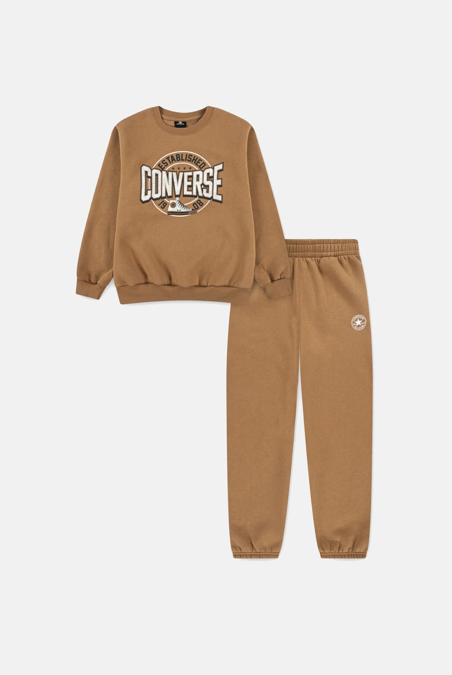 CONVERSE Tuta HERITAGE beige per bambino e bambina con stampa logo 9CH868 J7D CONVERSE