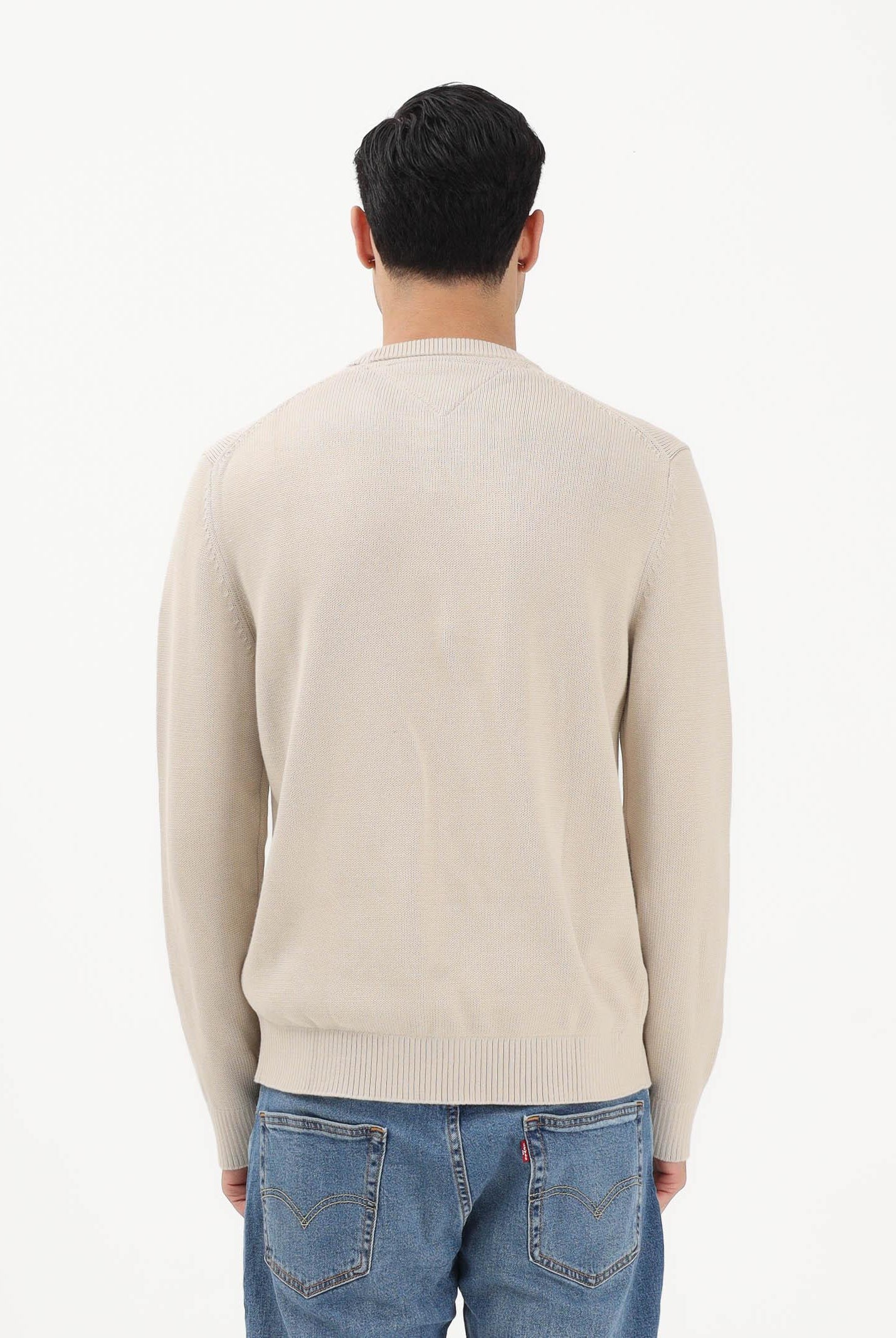 TOMMY JEANS Maglioncino girocollo beige da uomo con logo DM0DM21787 ABY TOMMY JEANS