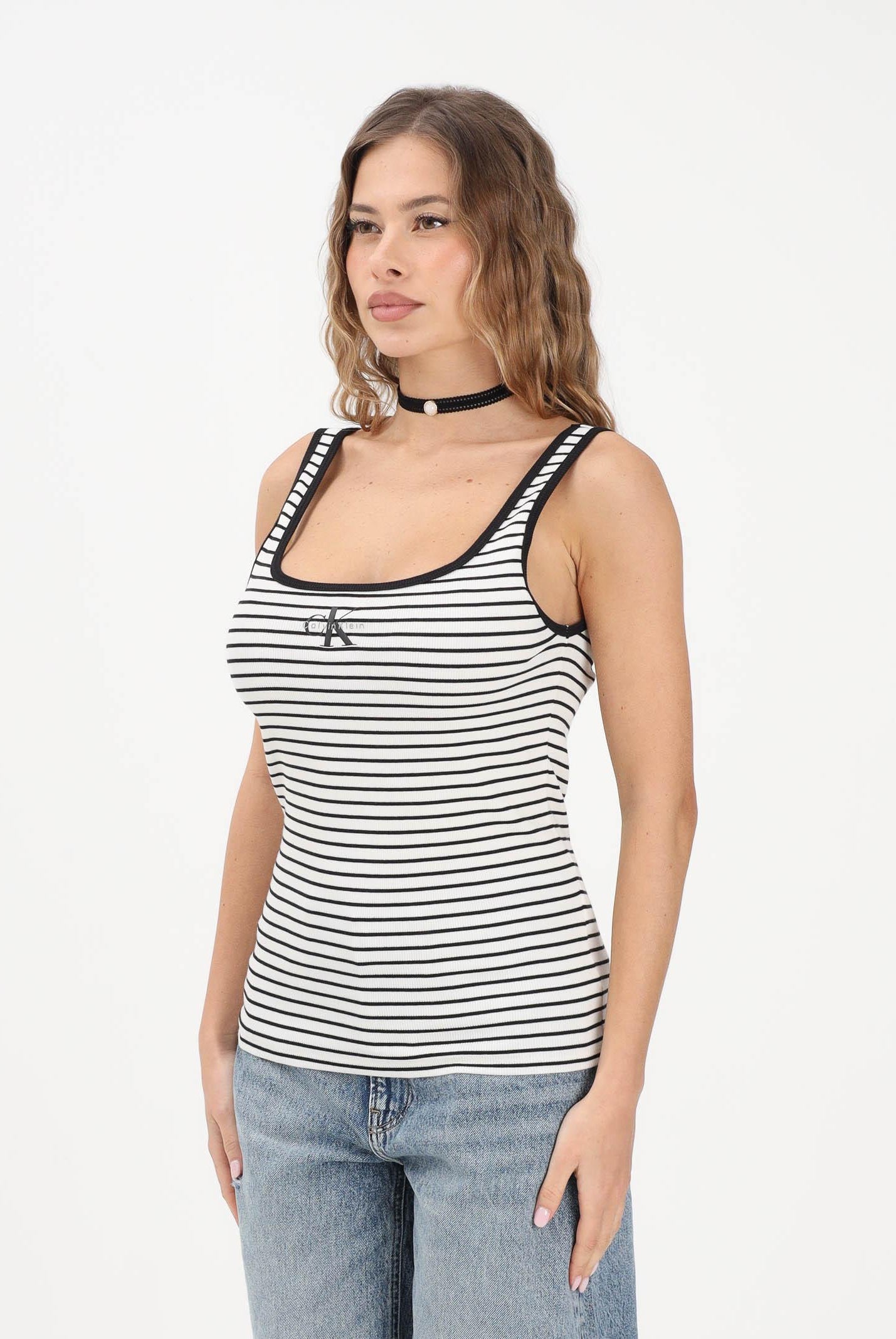 CALVIN KLEIN JEANS Canotta bianca e nera da donna a righe con logo LV047F832G XDY CALVIN KLEIN JEANS